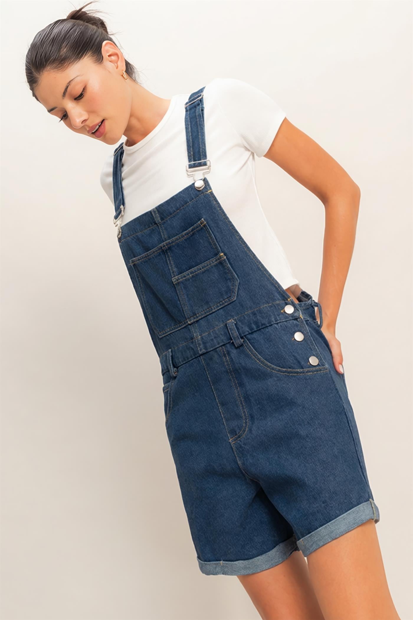 Wholesale Denim Cross Back Overalls Clothing HF26A571 DARK DENIM HYFVE