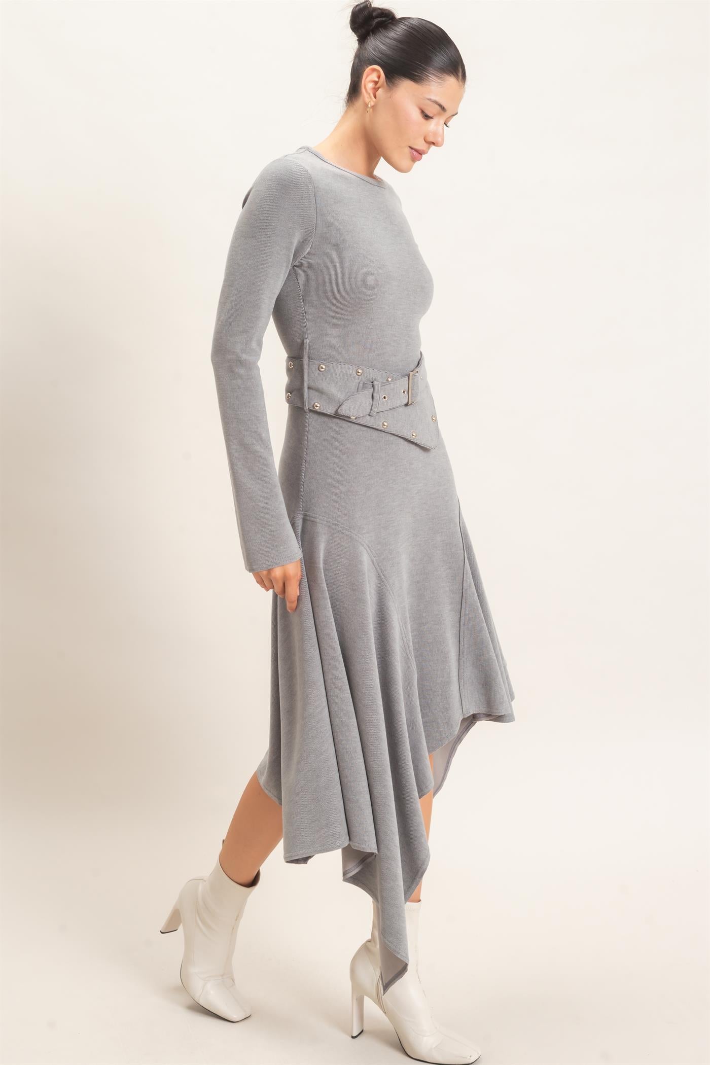 Wholesale Asymmetrical Knit Dress Dresses HF26E992 HEATHER GRAY HYFVE