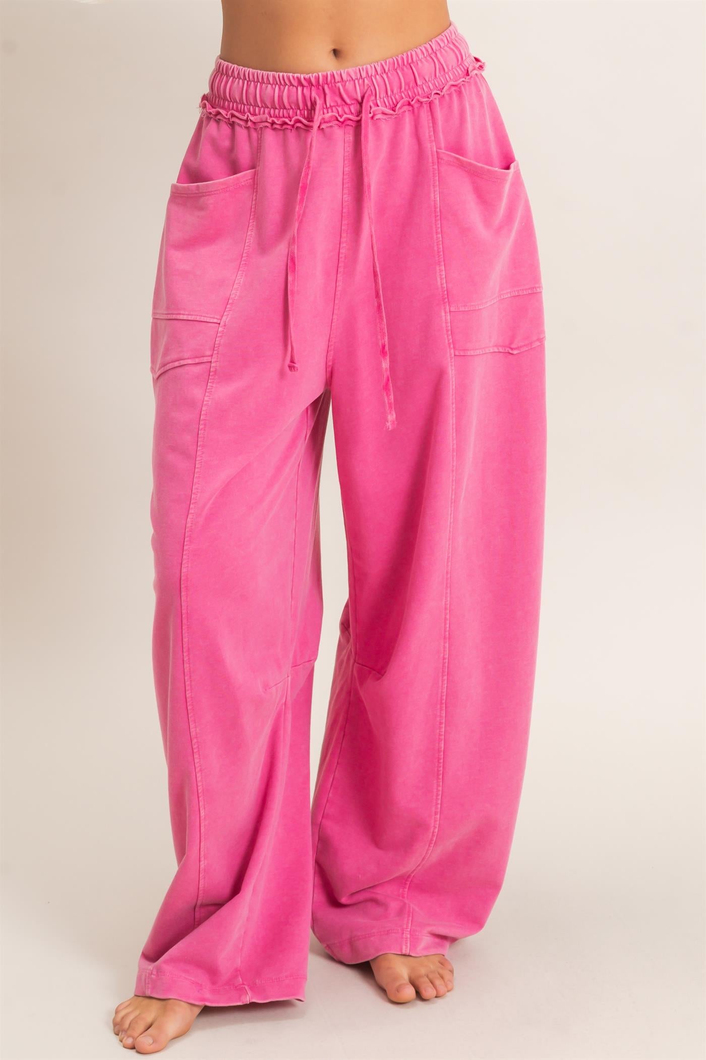 Wholesale Mineral Washed Barrel Sweatpants Pants DZ26F246 FUCHSIA DOUBLE ZERO