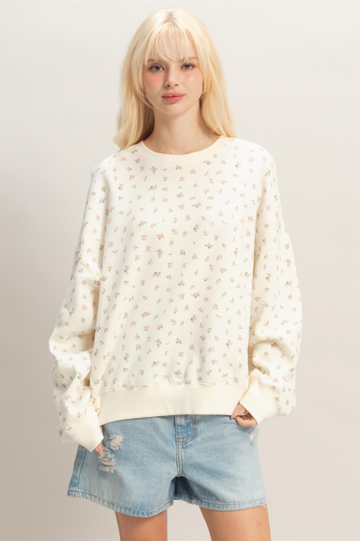 Wholesale Ditsy Floral Sweatshirt Sweatshirts DZ26C393 PINK DOUBLE ZERO