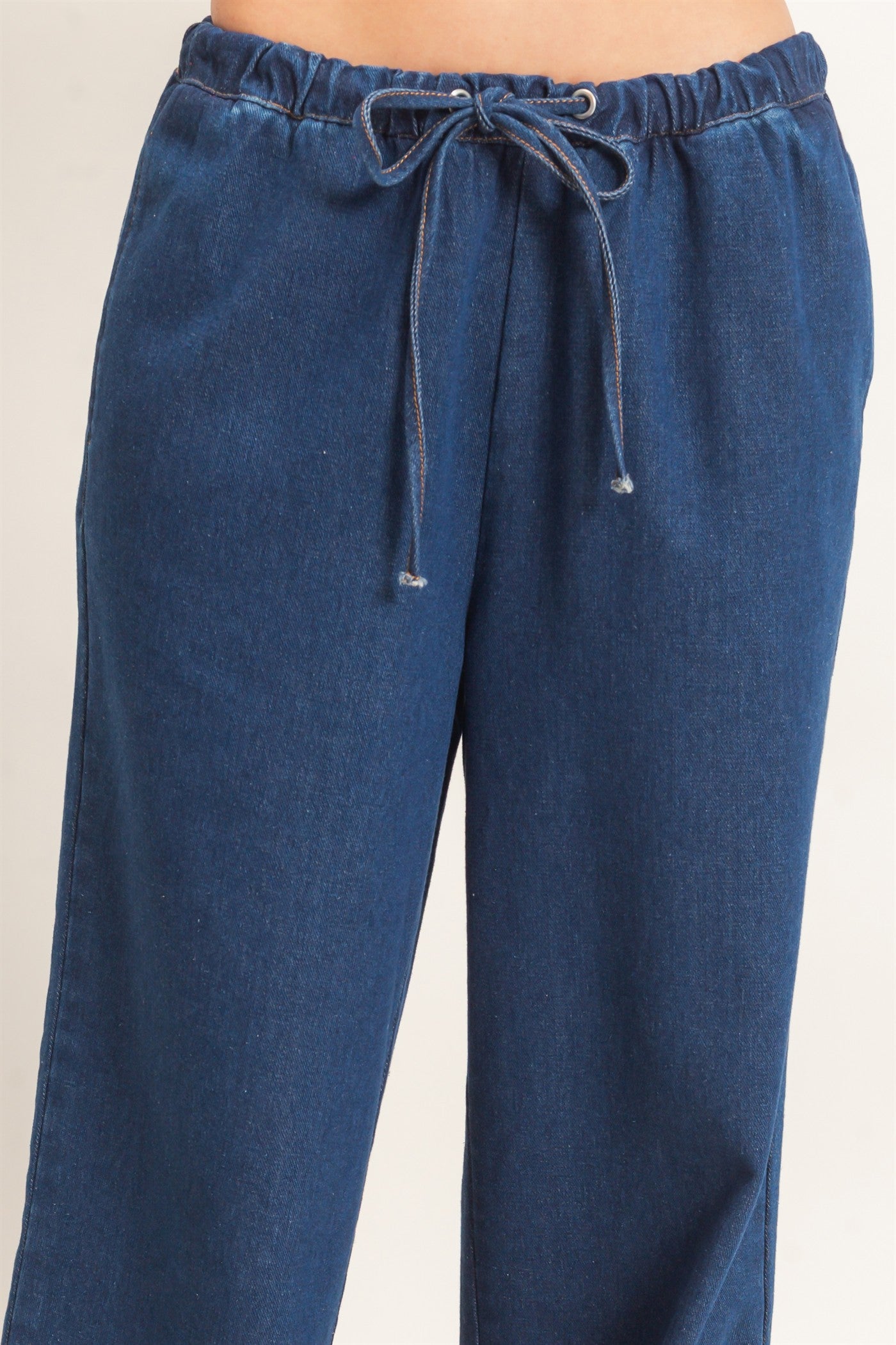 Wholesale Elastic Waist Wide Leg Denim Pants Pants DZ26E331 DARK BLUE DOUBLE ZERO