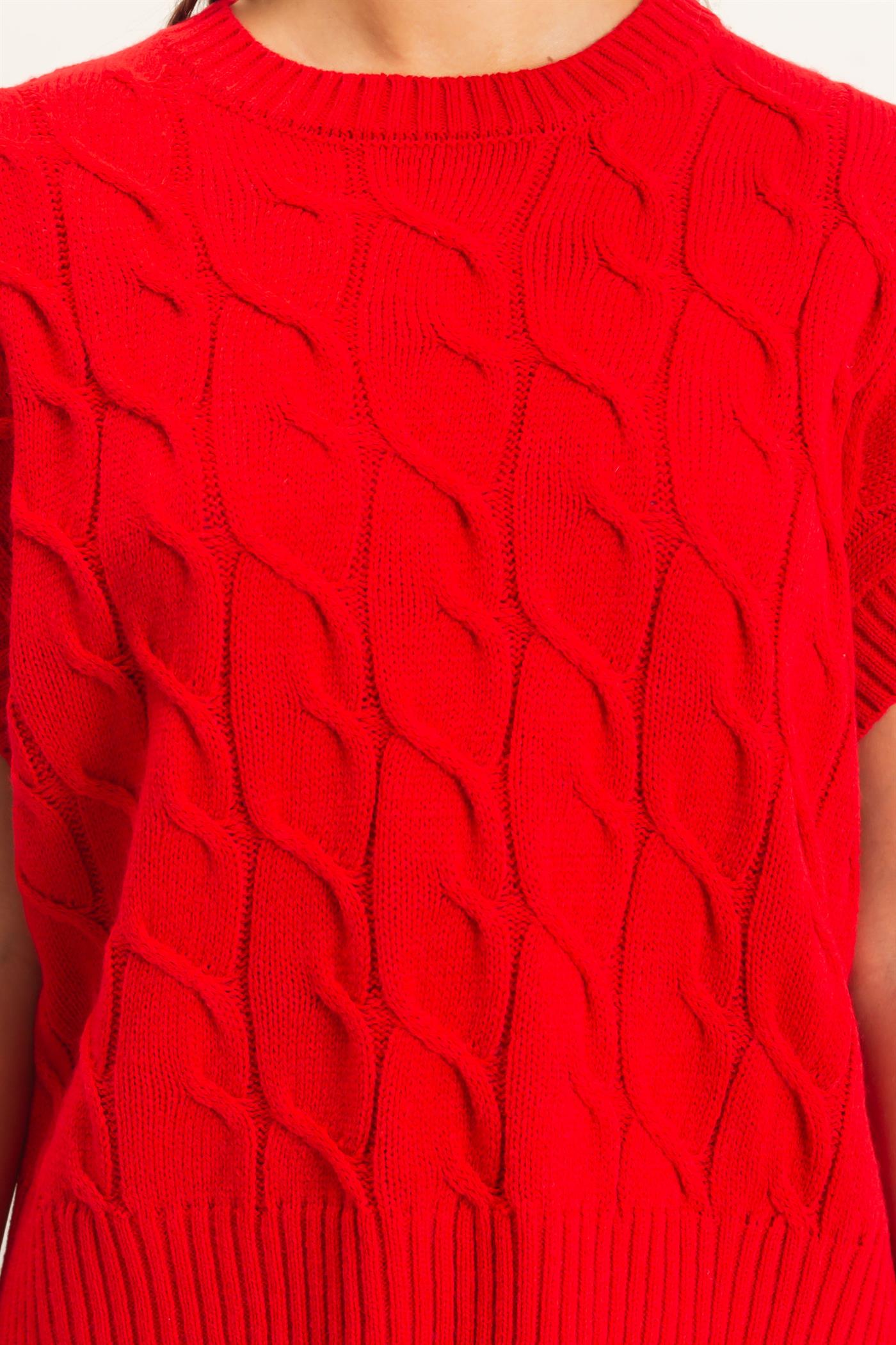 Wholesale Cable Knit Cap Sleeve Sweater Sweaters DZ26C974 RED DOUBLE ZERO