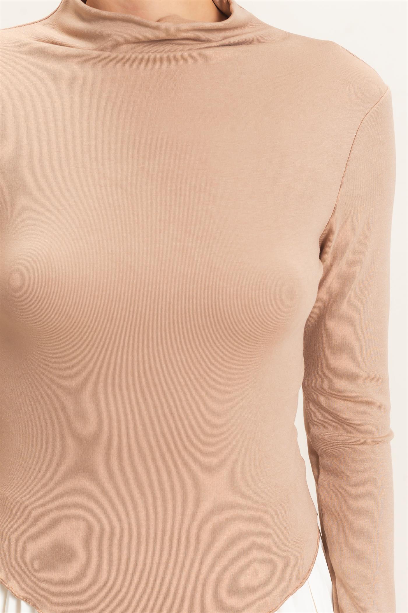 Wholesale Long Sleeve Lettuce Hem Top Clothing Tops HF26F122 LIGHT BROWN HYFVE