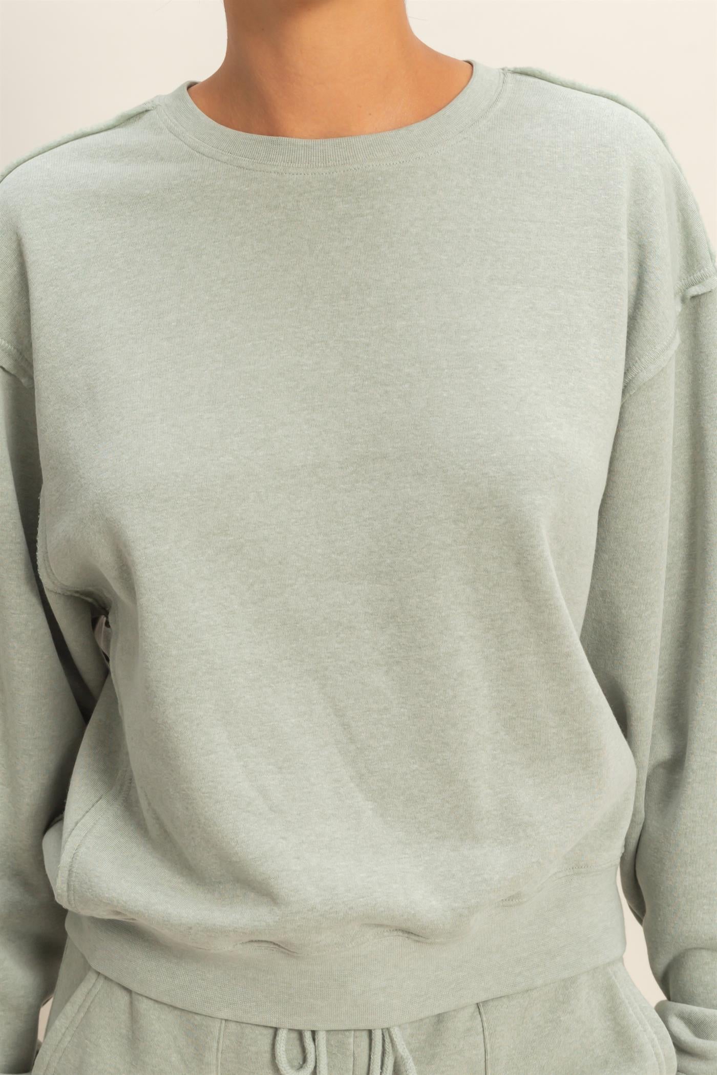 Wholesale Raw Edge Detail Burnout Sweatshirt Sweatshirts DZ26A048 SAGE GREEN DOUBLE ZERO