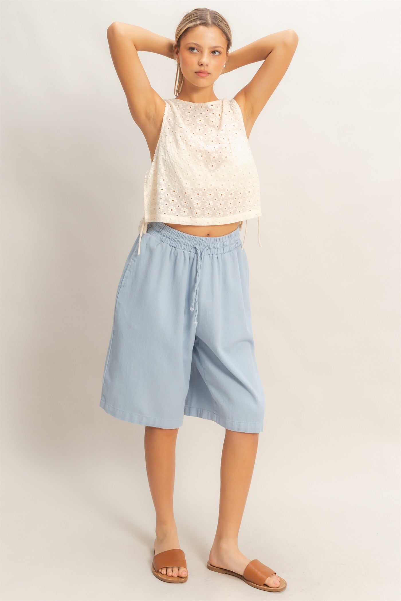 Wholesale Elastic Waistband Shorts Shorts HF26E445 LIGHT BLUE HYFVE