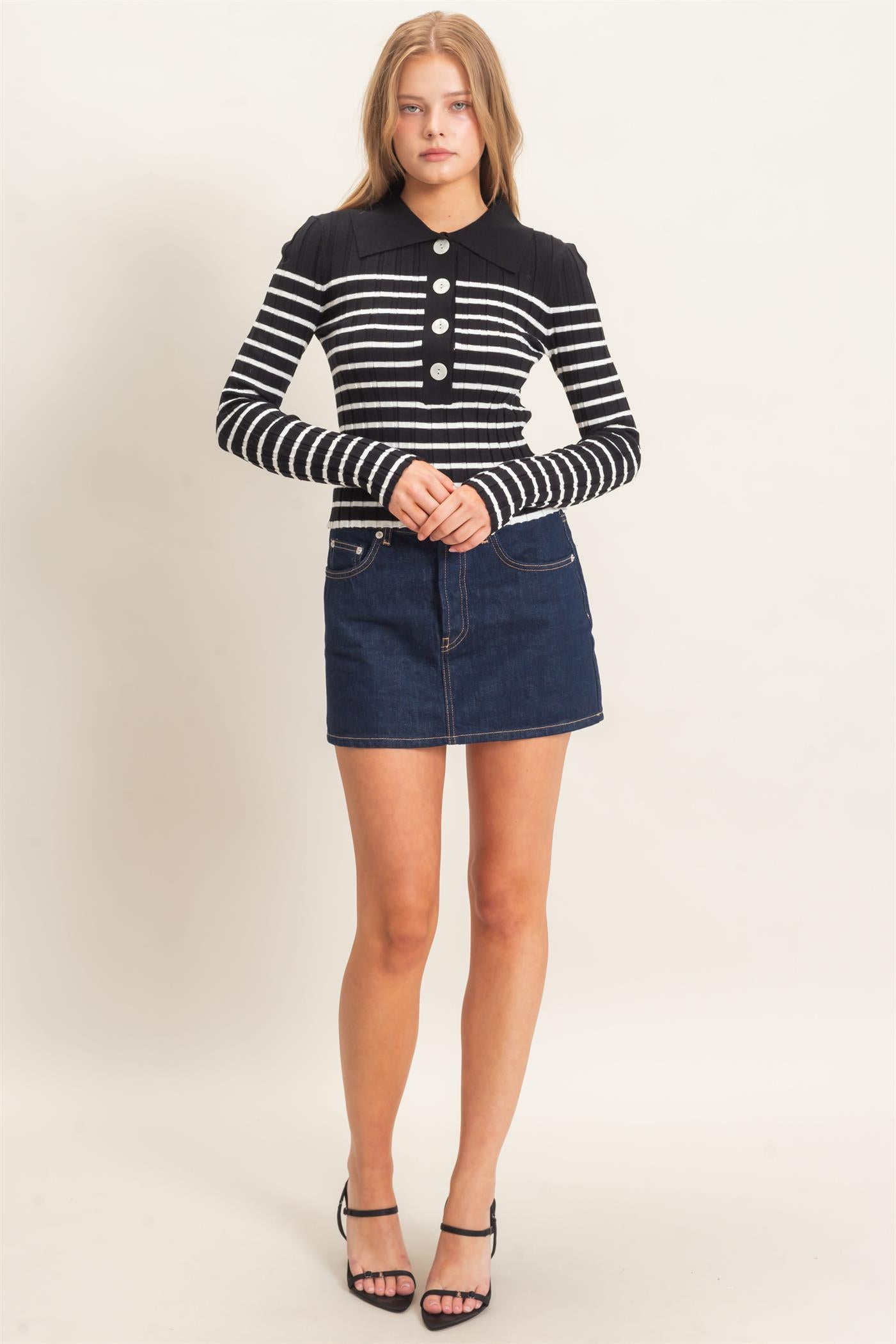 Wholesale Ribbed Collared Sweater Sweaters HF26E534 BLACK HYFVE
