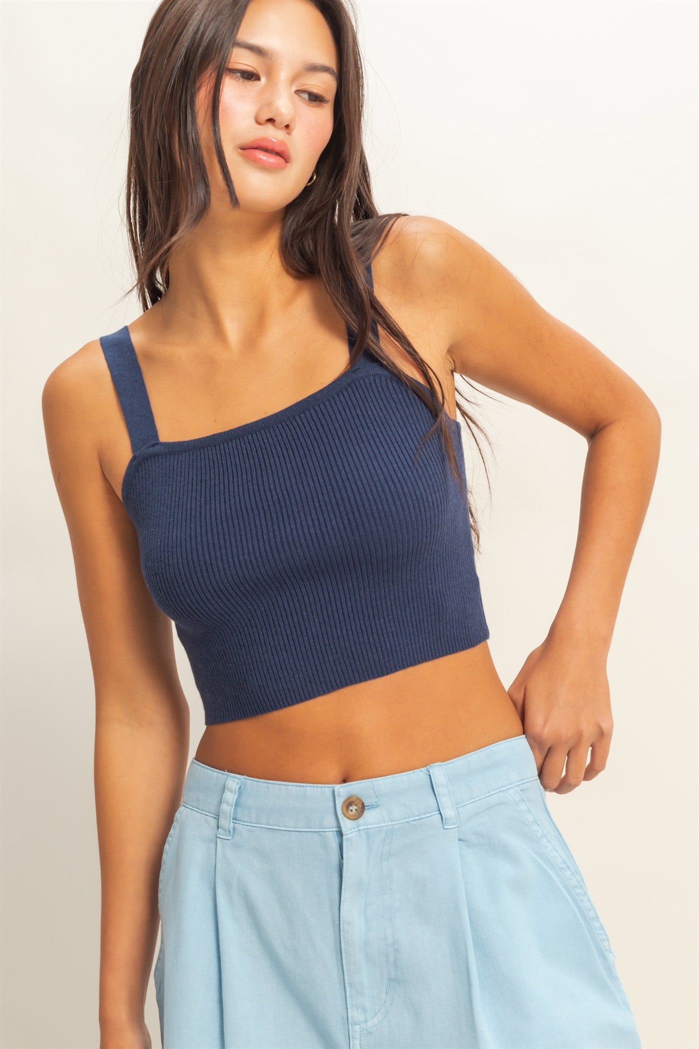 Wholesale Ribbed Cropped Tank Top Clothing Tops DZ23A825 DARK NIGHT DOUBLE ZERO