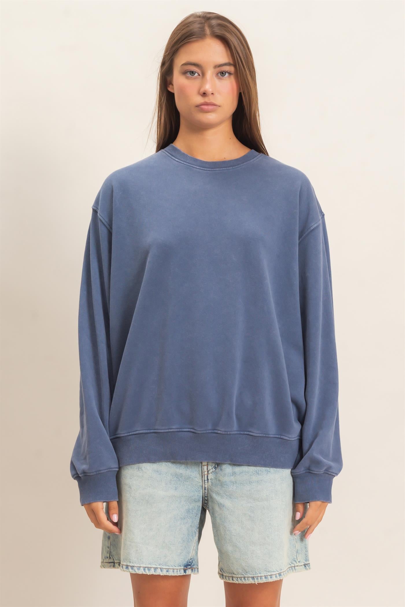 Wholesale Mineral Wash Crew Neck Sweatshirt Sweatshirts DZ26E990 NAVY DOUBLE ZERO
