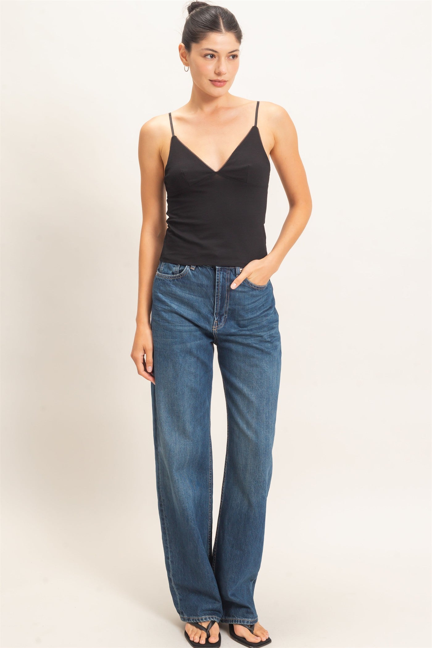 Wholesale Spaghetti Strap Bralette Top Camisoles HF26E621 BLACK HYFVE