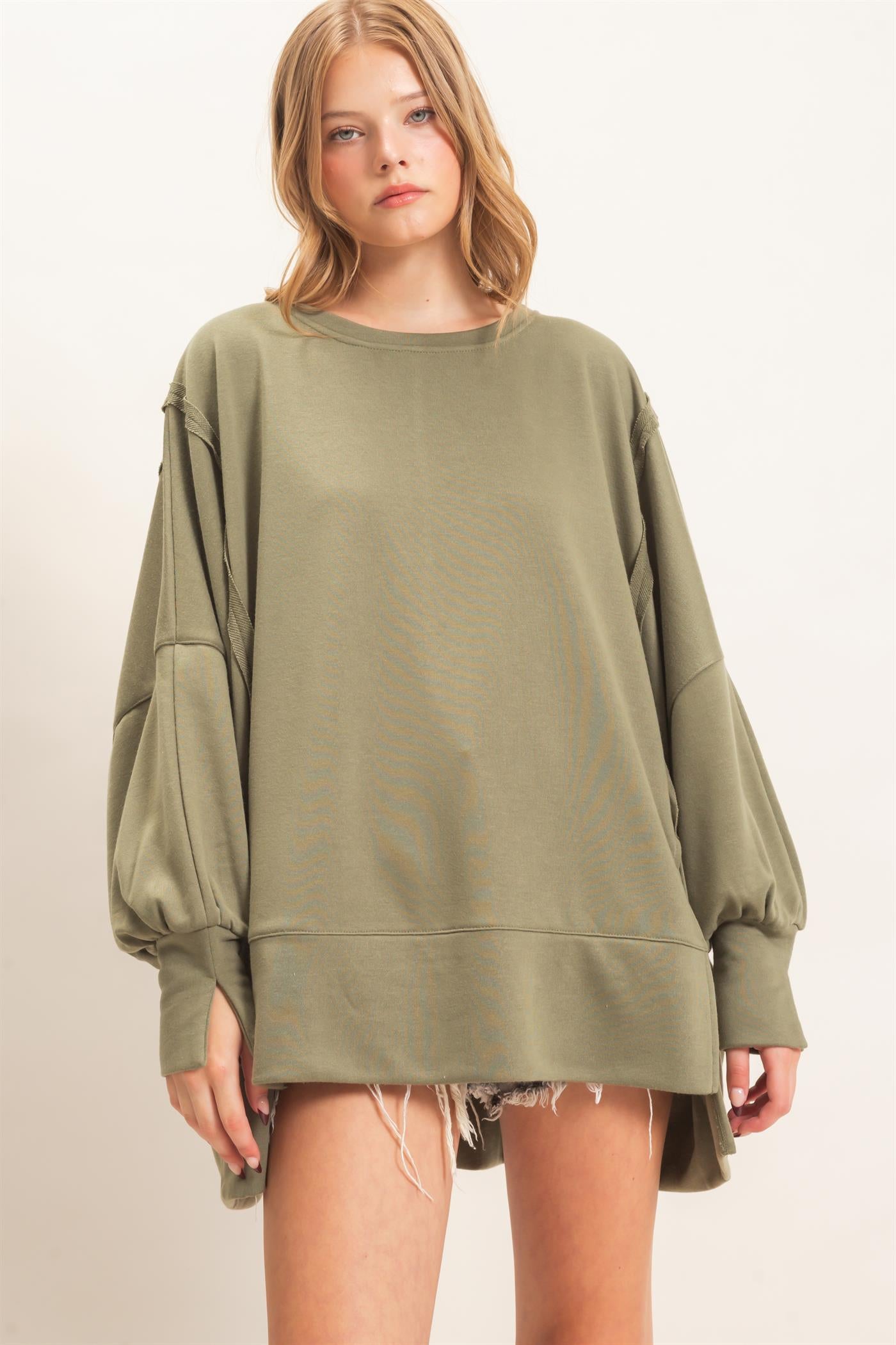 Wholesale Oversized Crew Neck Sweatshirt Sweatshirts HF26F132 OLIVE HYFVE