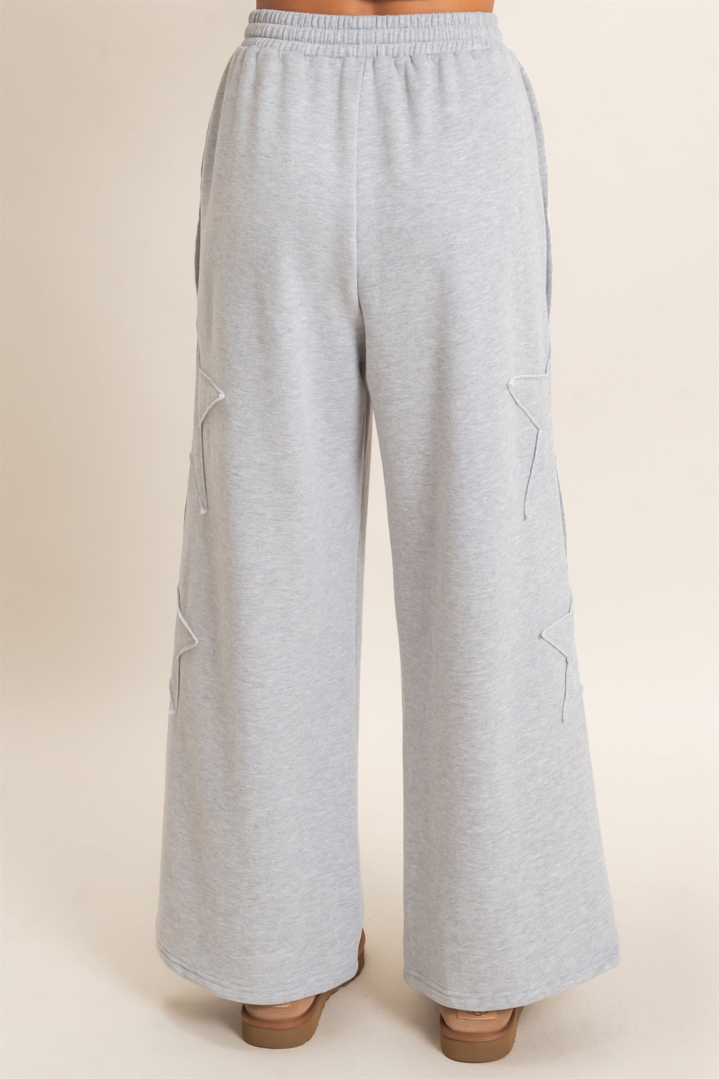 Wholesale French Terry Star Patch Sweatpants Pants DZ27A197 HEATHER GRAY DOUBLE ZERO