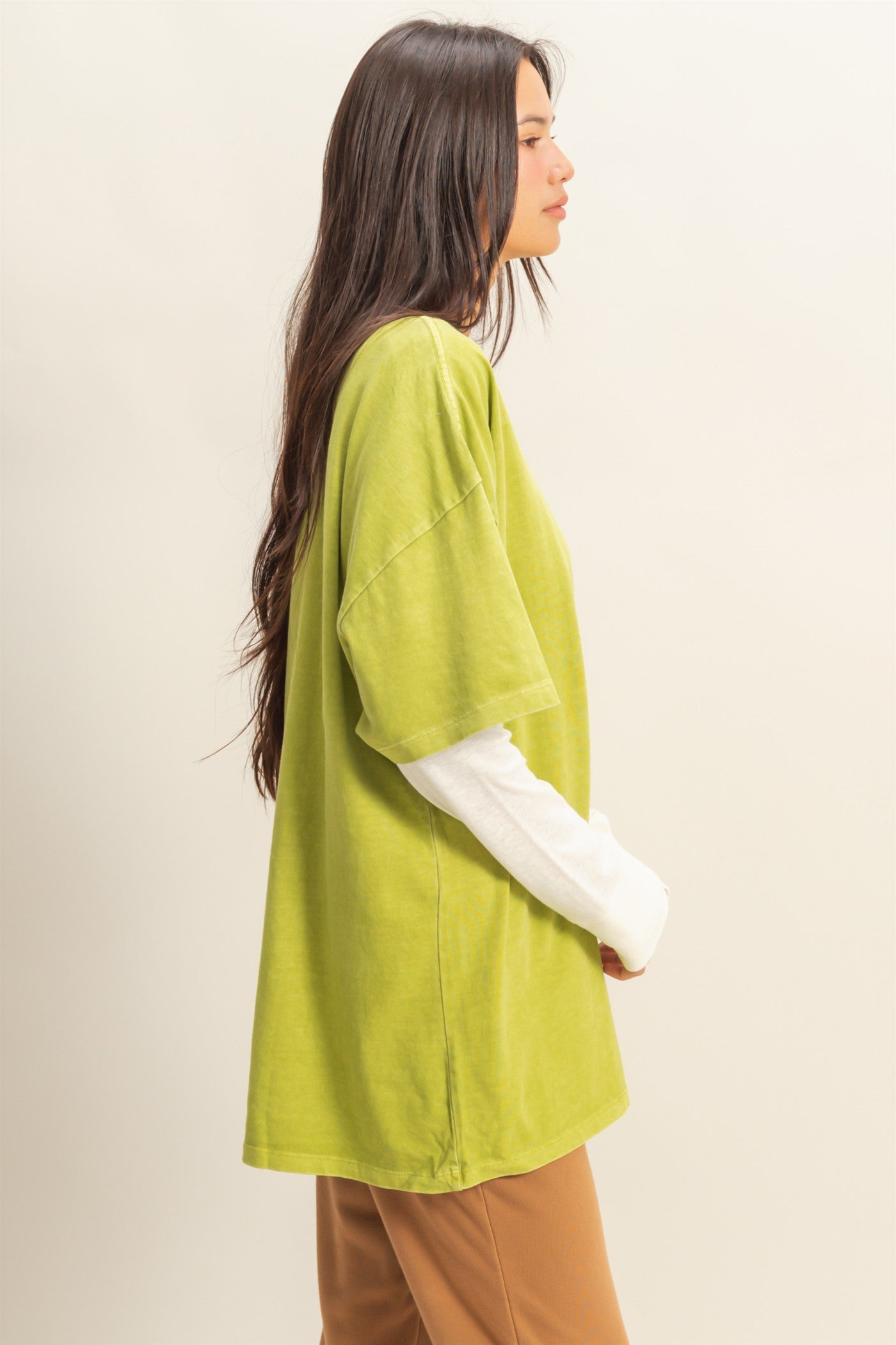 Wholesale Oversized Crew Neck Top Clothing Tops DZ23A198 ALGAE DOUBLE ZERO