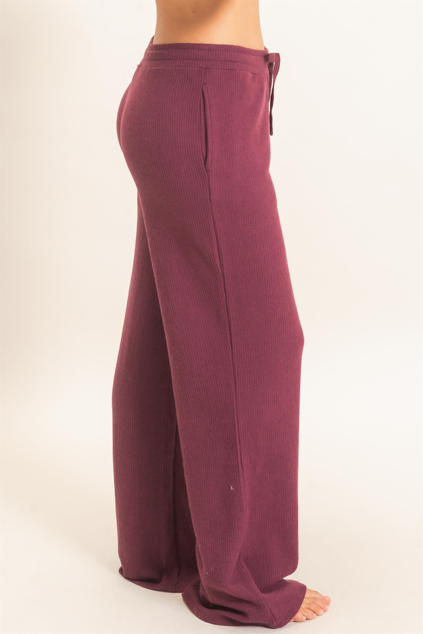 Wholesale Brushed Waffle Drawstring Pants Pants DZ26F313 DARK CHERRY DOUBLE ZERO