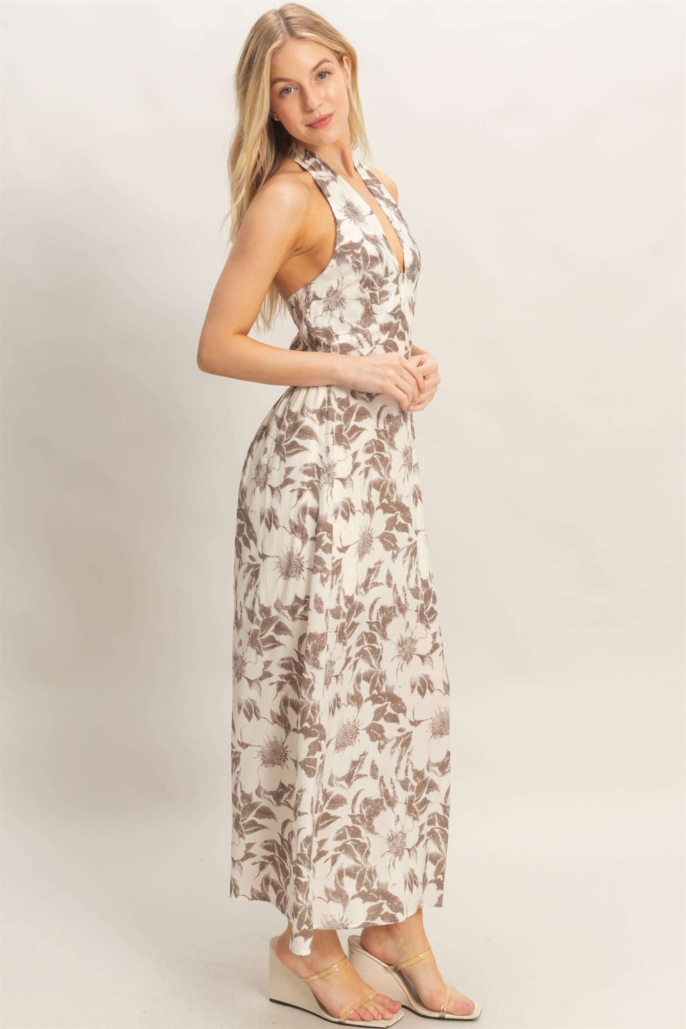 Wholesale Floral Halter Neck Dress Dresses HF26C752 CHARCOAL HYFVE