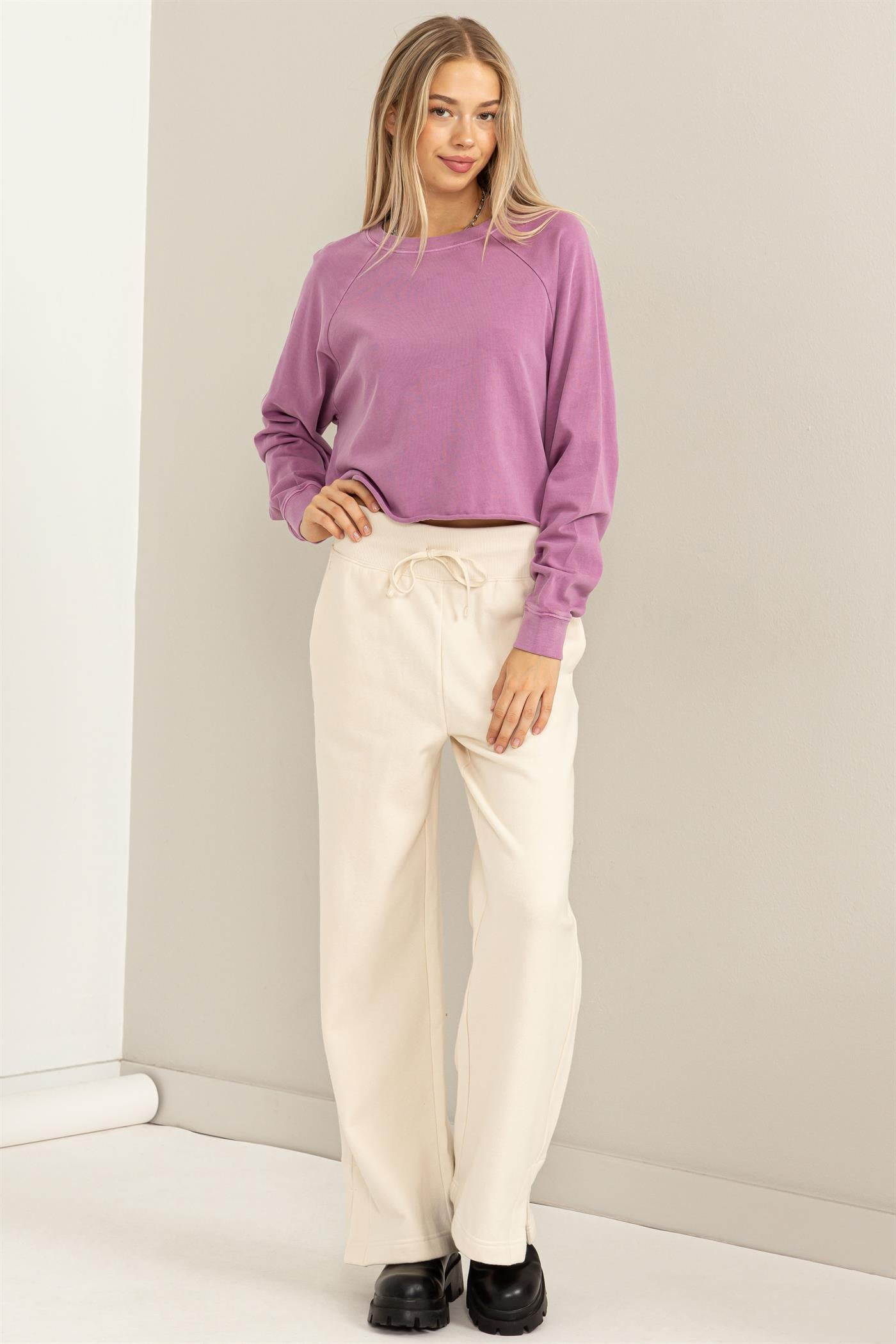 Wholesale Raglan Long Sleeve Top Clothing Tops DZ23G286 VINTAGE PLUM DOUBLE ZERO