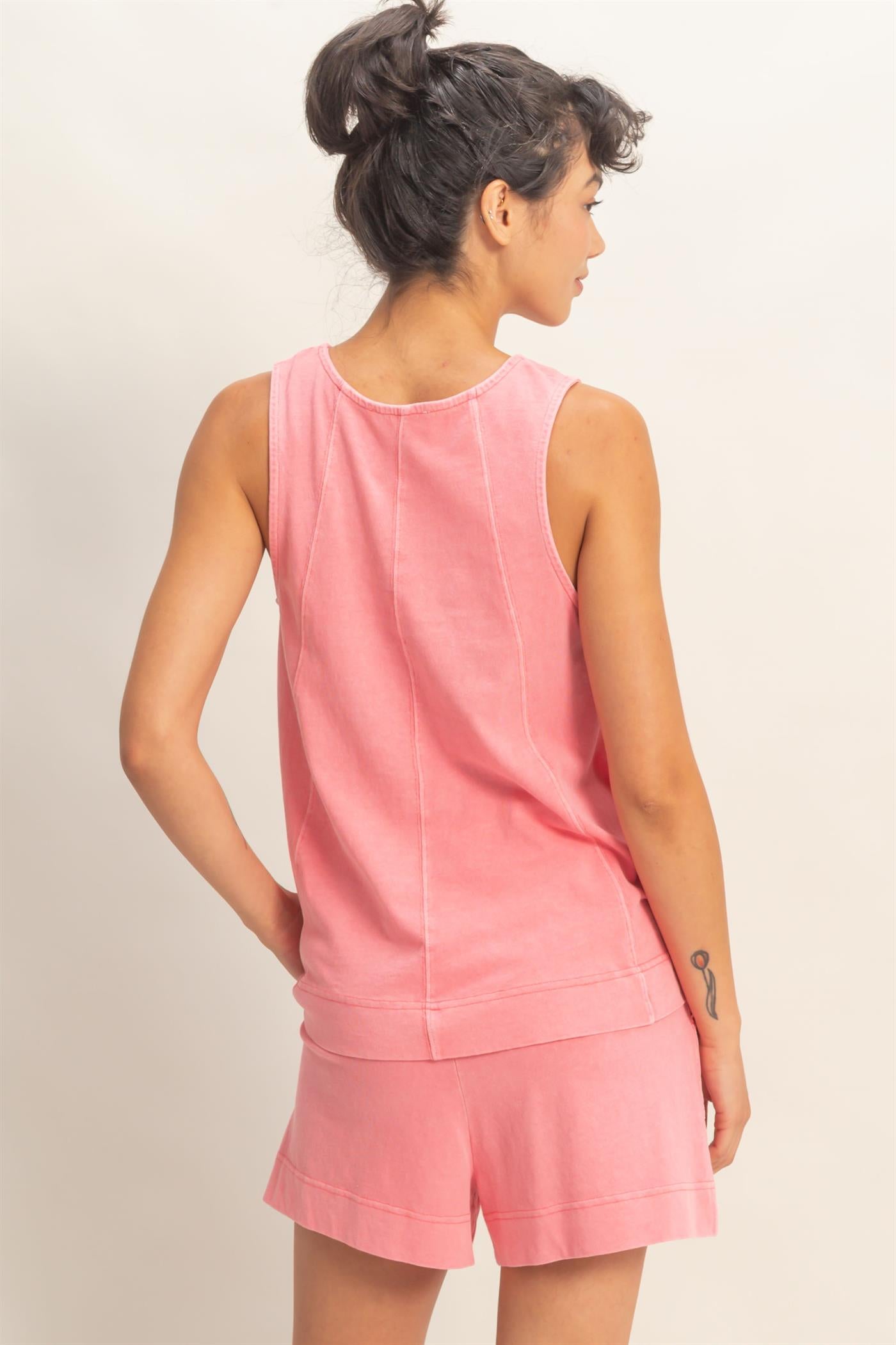 Wholesale Sleeveless Round Neck Top & Shorts Set Clothing DZ26C730-SET TAFFY PINK DOUBLE ZERO