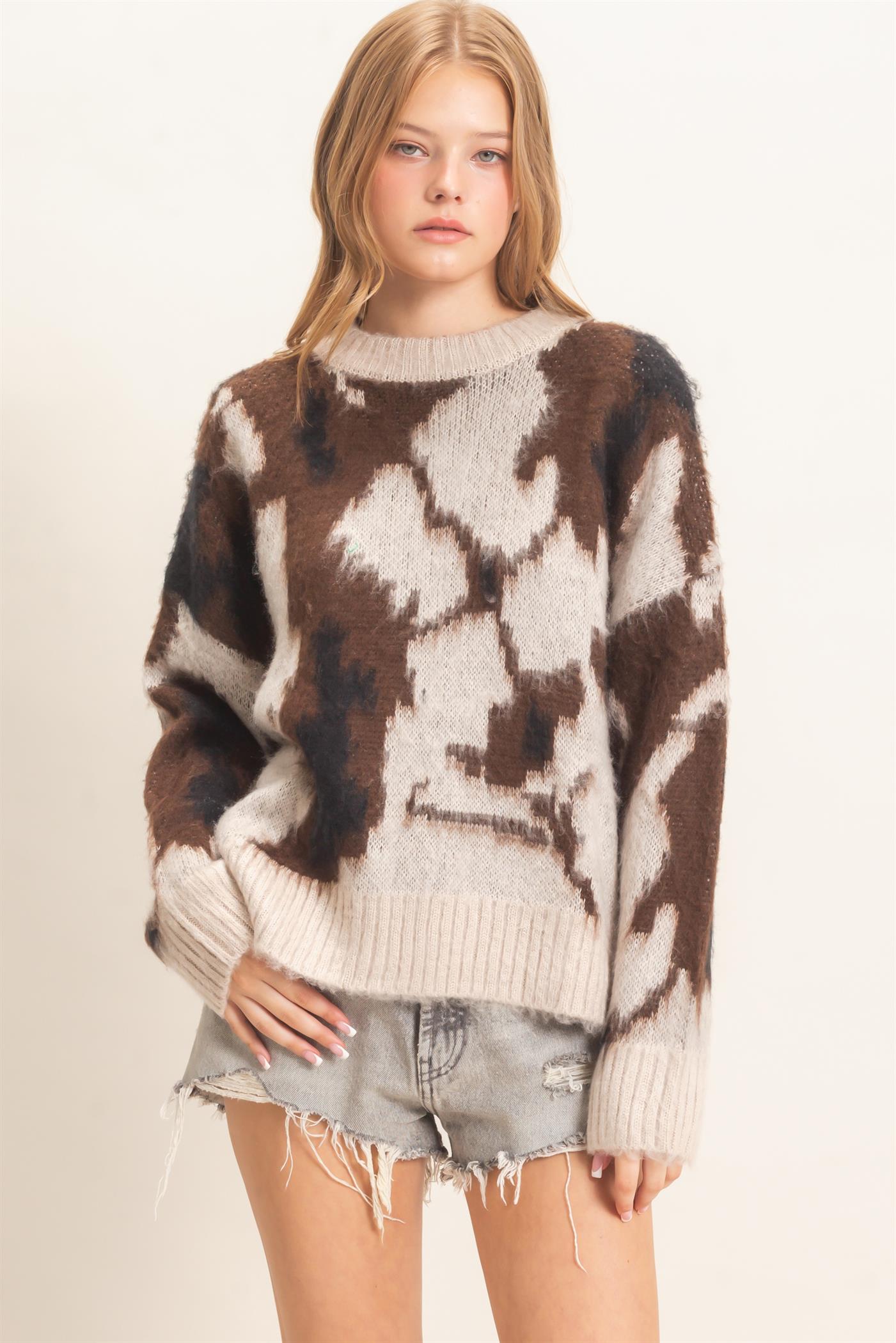 Wholesale Abstract Jacquard Mock Neck Sweater Sweaters HF26E663 SAND HYFVE