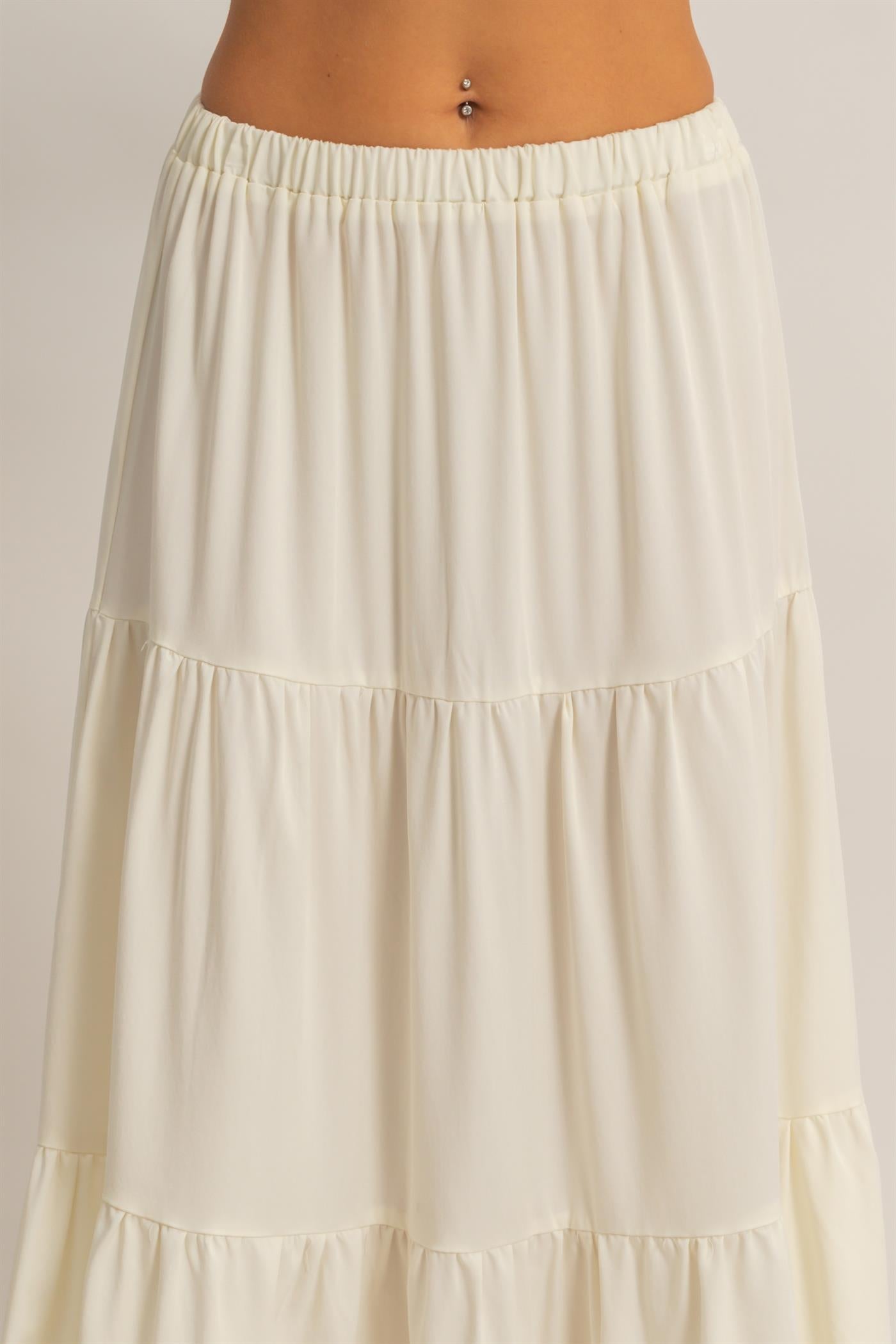 Wholesale Elastic Waist 3-Tier Skirt Skirts HF26E340-D OFF WHITE HYFVE