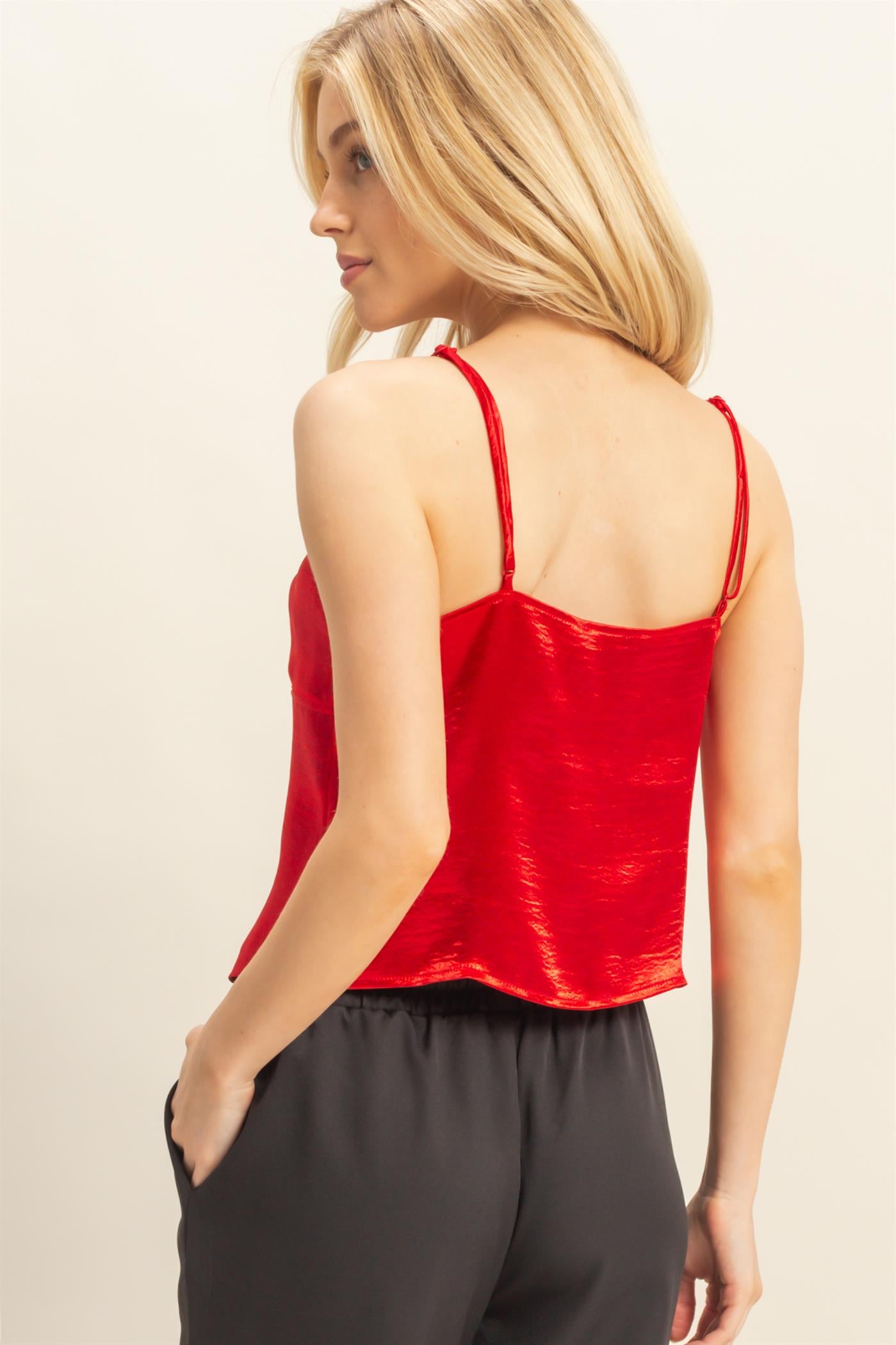 Wholesale Satin Lace-Up Camisole Camisoles HF25F065 RED HYFVE