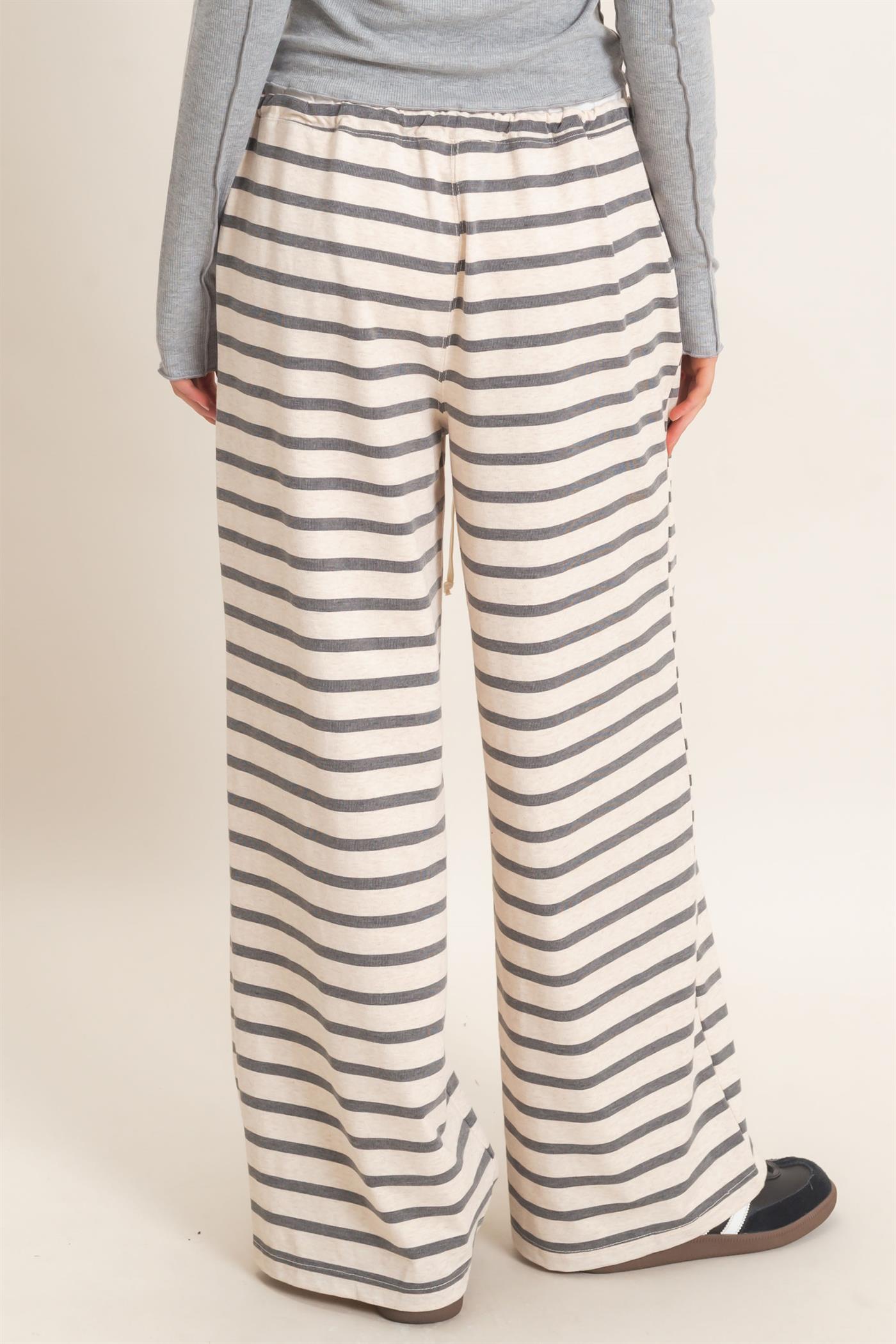 Wholesale Striped Wide-Leg Pants Pants HF26F229-D GRAY/ECRU HYFVE