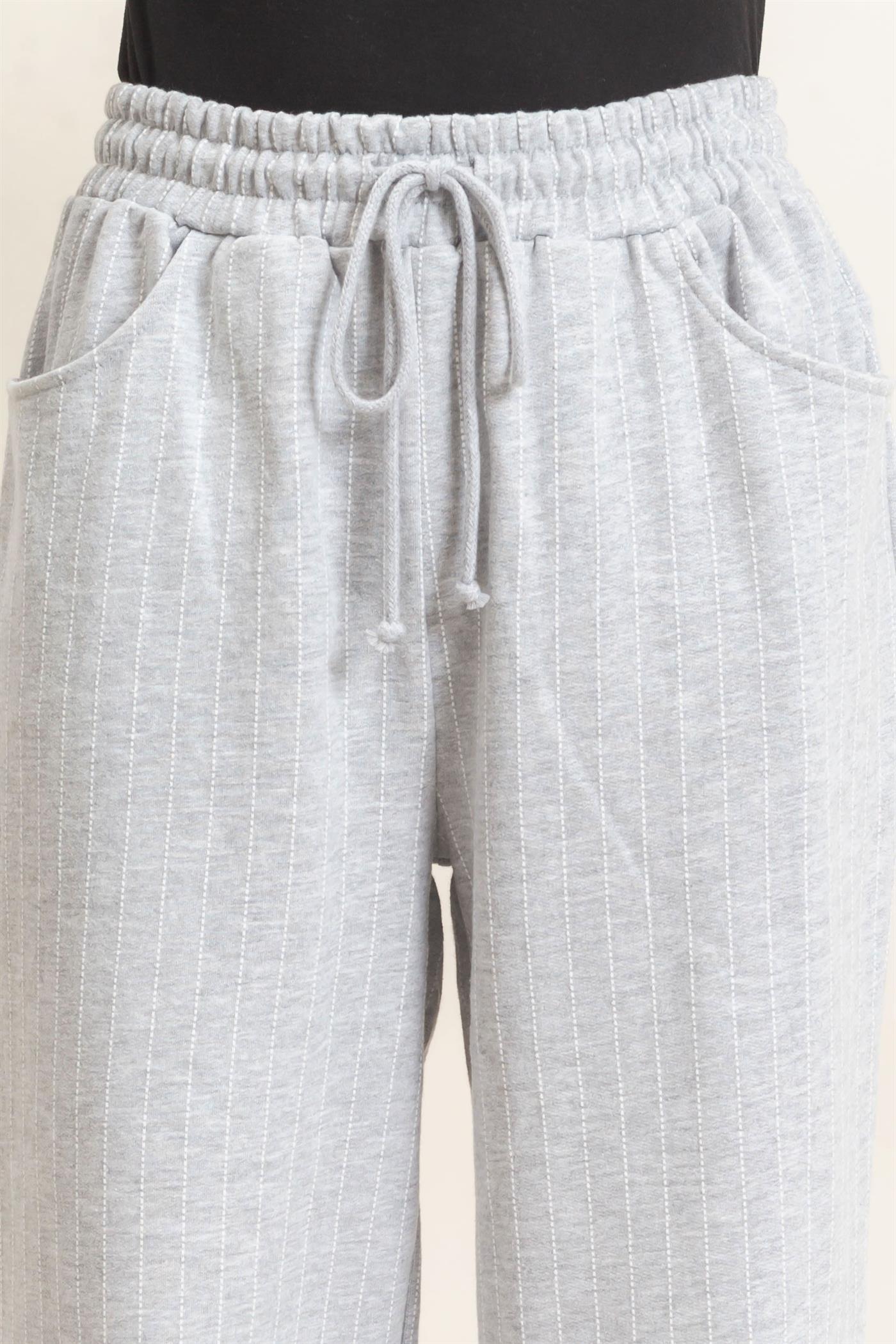Wholesale Pinstripe Elastic Waist Sweatpants Pants DZ26A813 HEATHER GRAY DOUBLE ZERO
