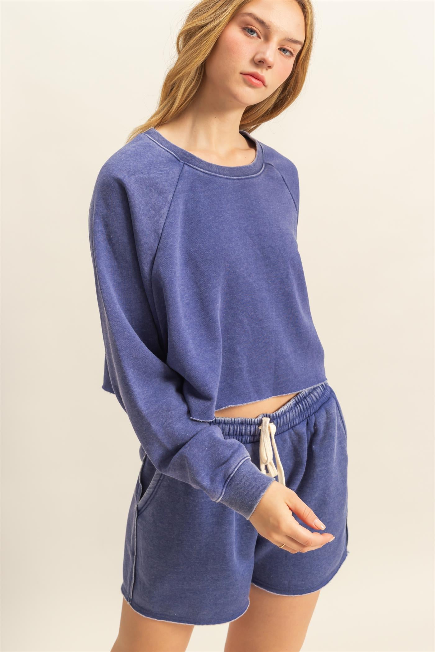 Wholesale Laid Back Crop Sweatshirt Sweatshirts DZ25C445 DUSTY INDIGO DOUBLE ZERO