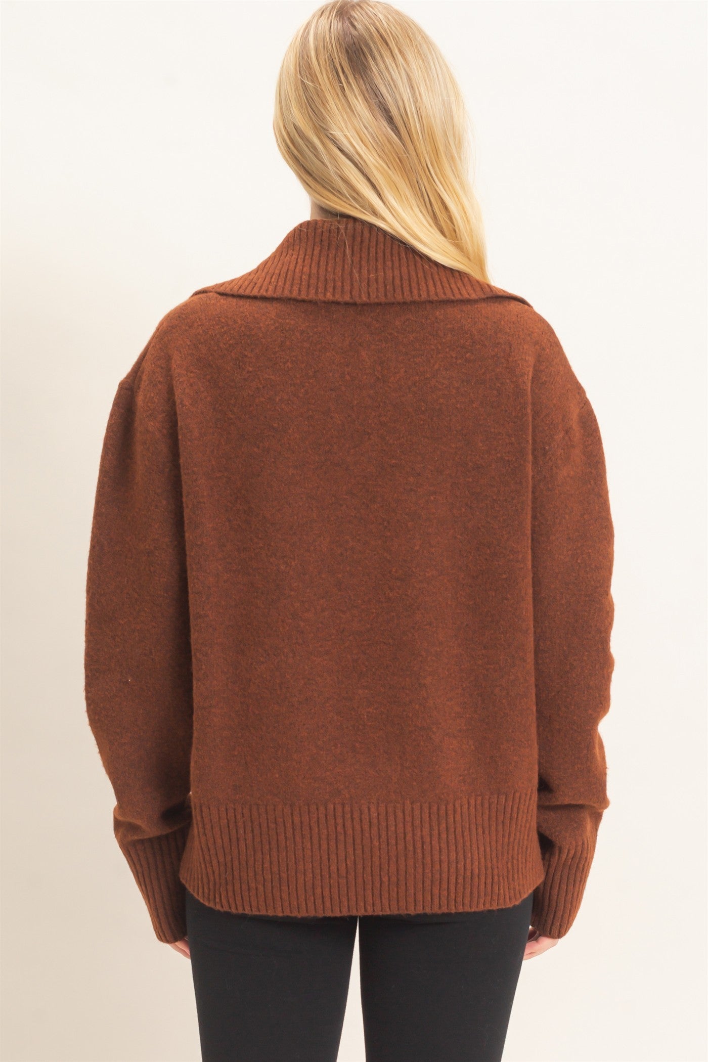 Wholesale Button-Up Collared Sweater Sweaters HF26E752 BROWN HYFVE