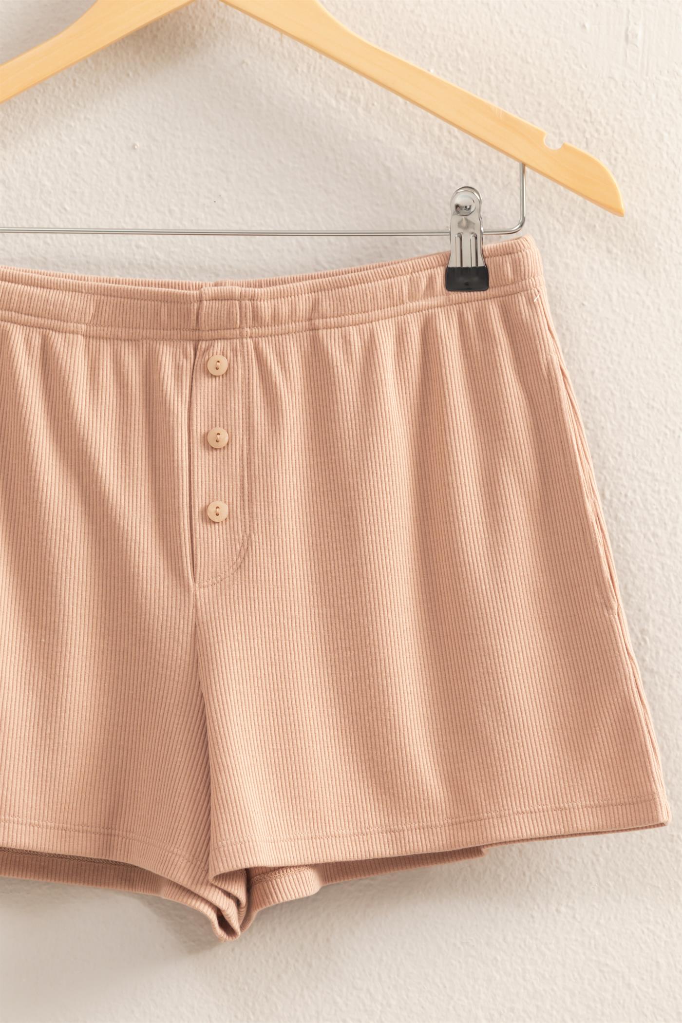 Wholesale High Waist Button Detail Flowy Shorts Shorts DZ25A934 DARK TAUPE DOUBLE ZERO