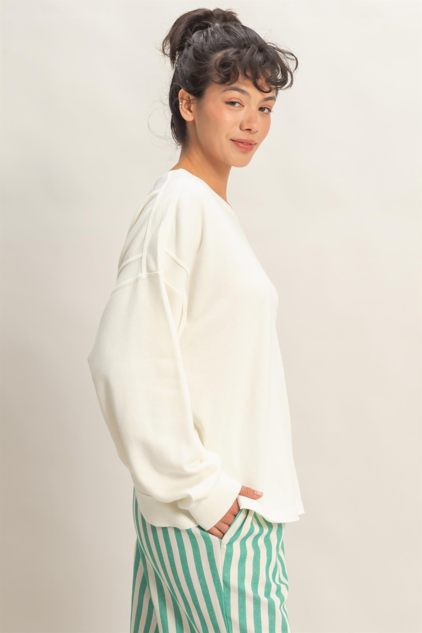 Wholesale Oversized Cross Detail Open Back Sweatshirt Clothing Tops DZ26E050 CREAM DOUBLE ZERO