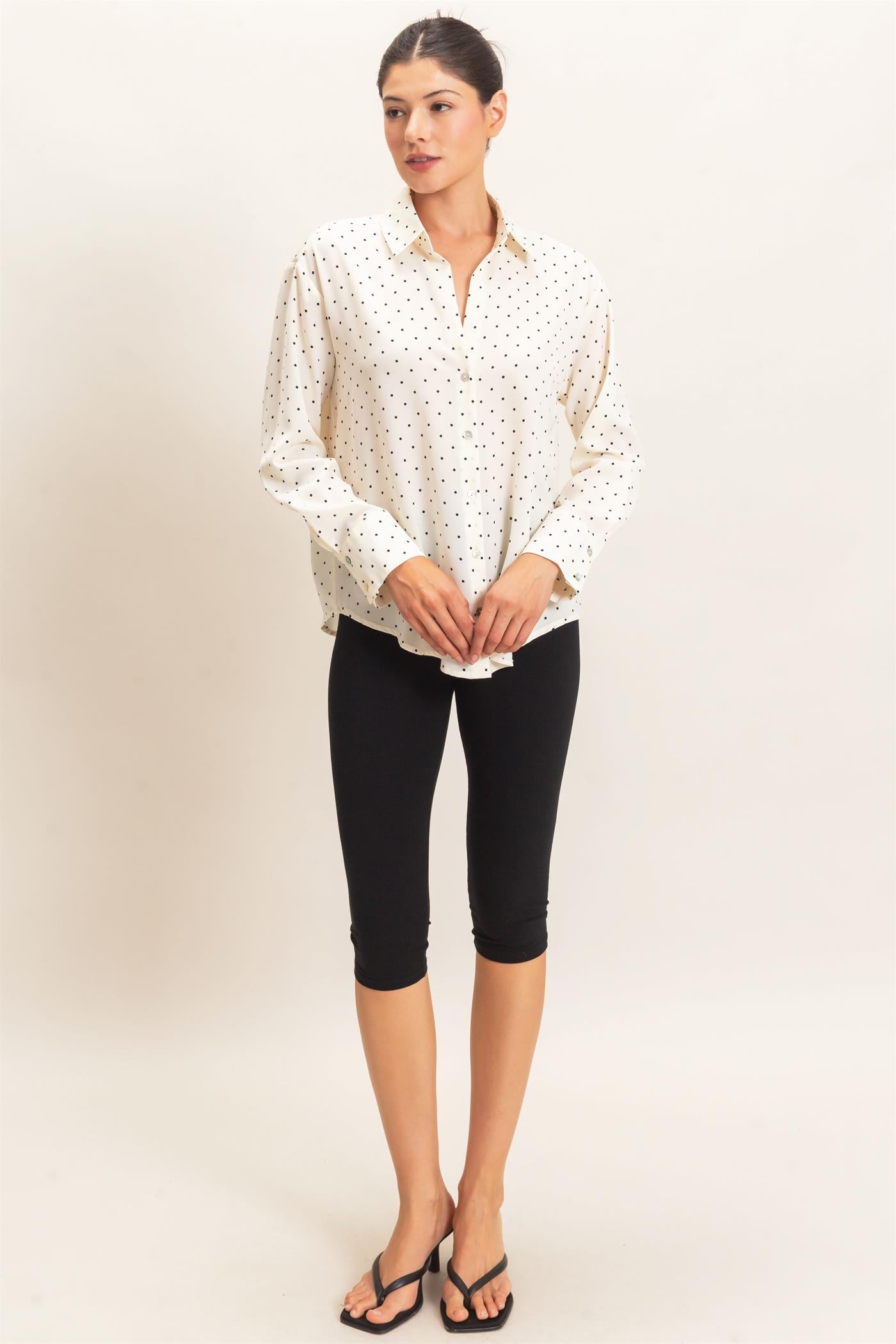 Wholesale Button-Up Polka Dot Shirt Shirts HF26F401 CREAM HYFVE