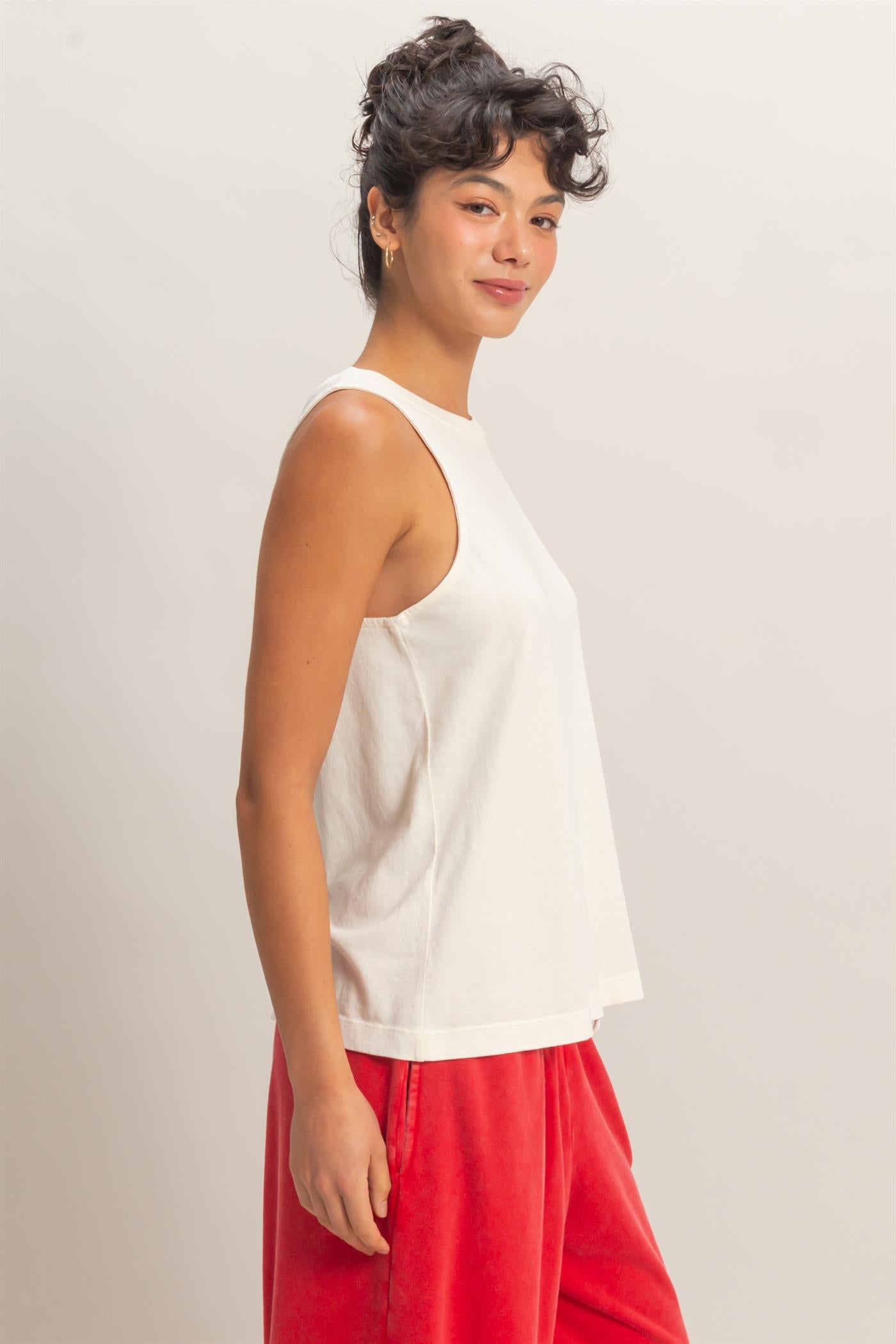 Wholesale Mineral Washed Sleeveless Top Clothing Tops DZ26A739 OFF WHITE DOUBLE ZERO