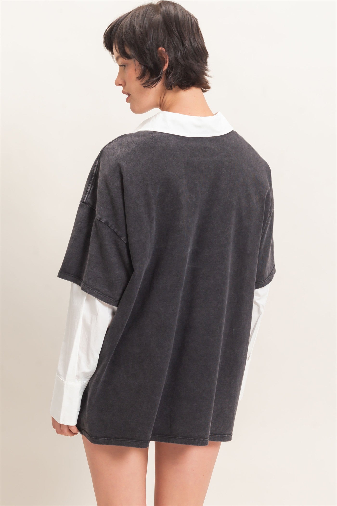 Wholesale Mineral Wash Oversized Crew Neck T-Shirts Clothing Tops DZ26C961 BLACK DOUBLE ZERO