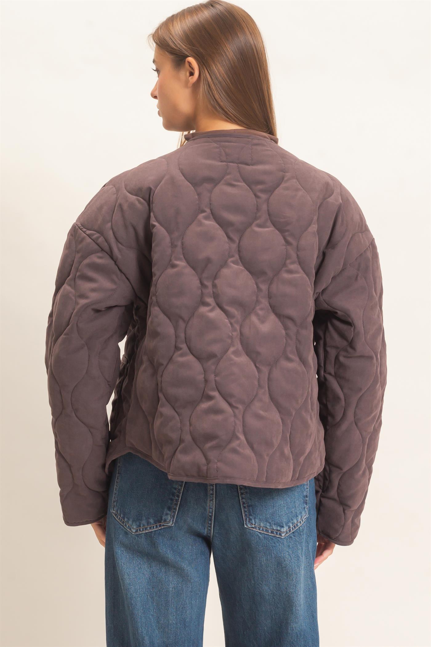 Wholesale Quilted Button Front Jacket Coats & Jackets DZ26F254 DARK BROWN DOUBLE ZERO