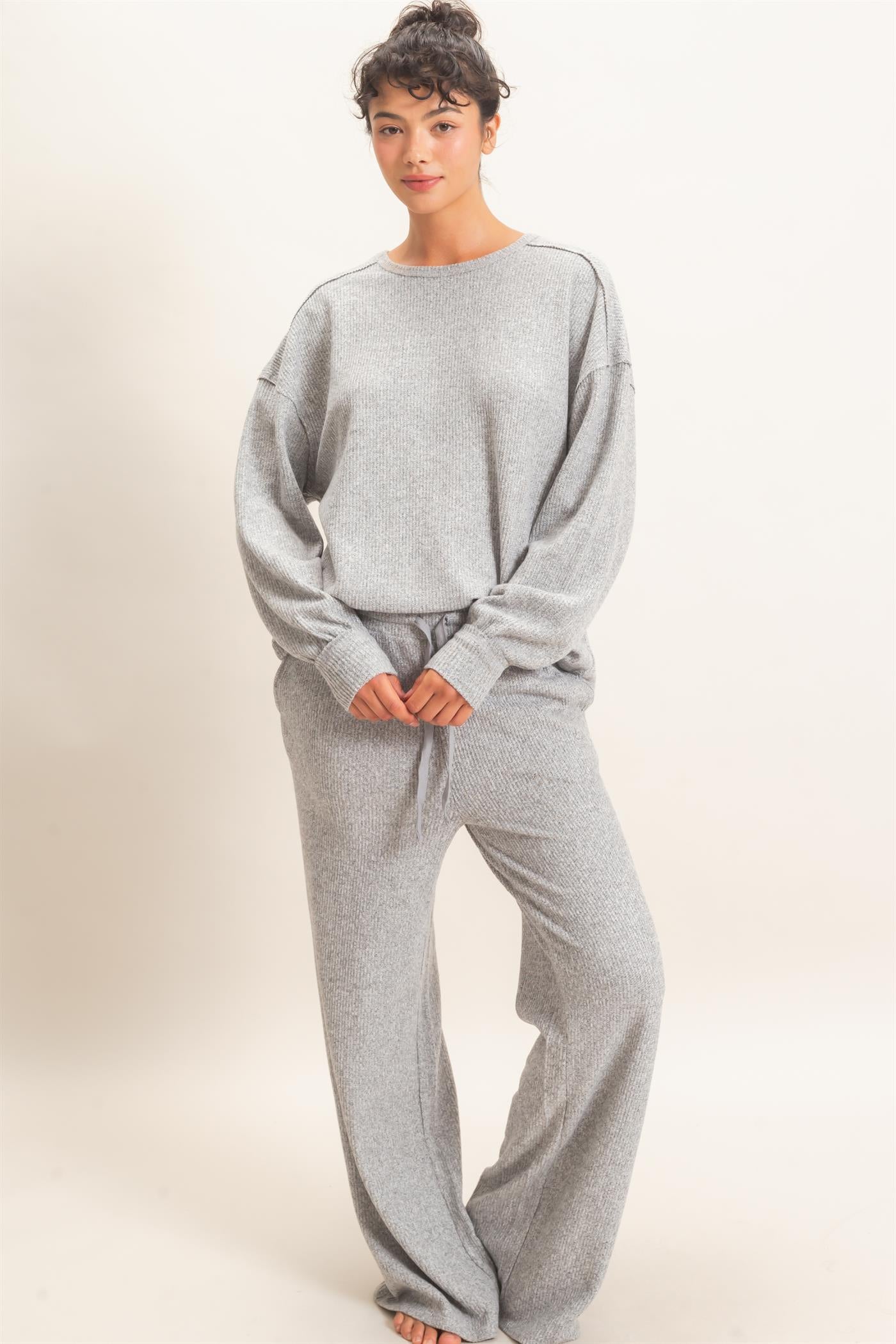 Wholesale Raw Edge Waffle Sweatshirt Sweatshirts DZ26F081 HEATHER GRAY HYFVE