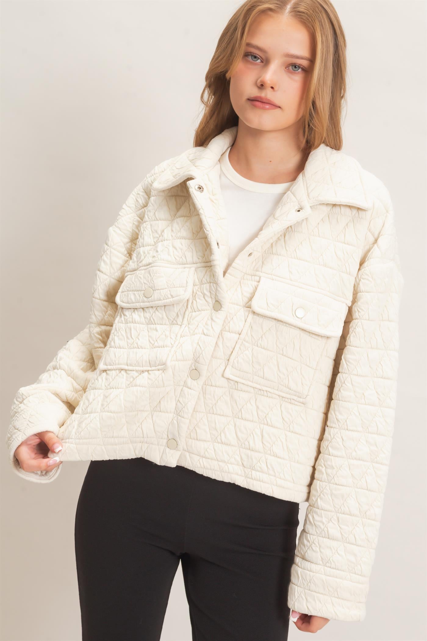 Wholesale Triangle Quilted Button-Up Jacket Coats & Jackets HF26F145 IVORY DOUBLE ZERO
