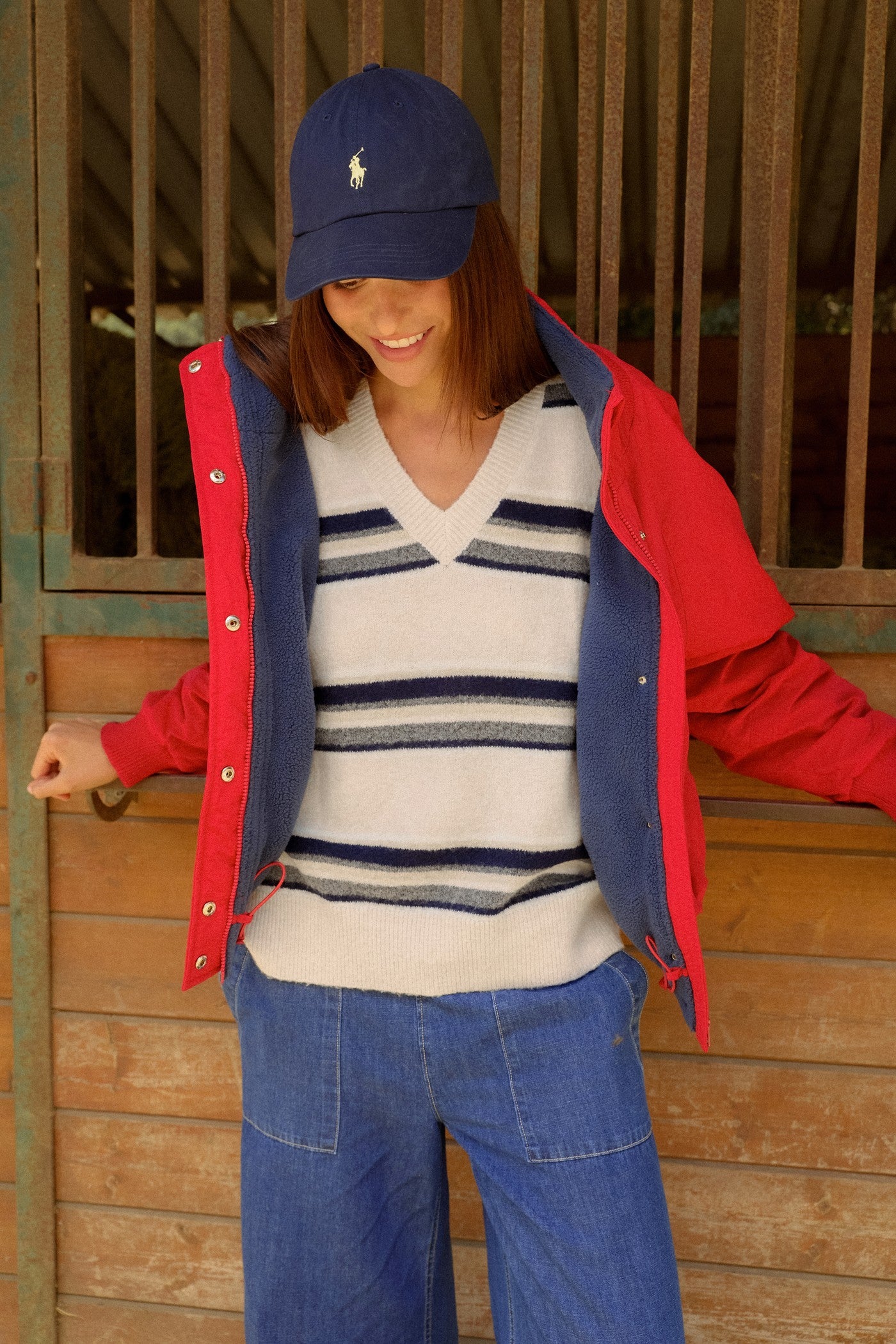 Wholesale V-Neck Striped Sweater Sweaters HF26E476 OATMEAL HYFVE