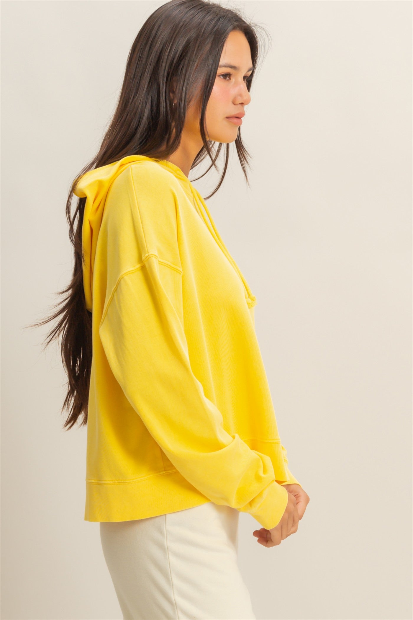 Wholesale Long Sleeve Drawstring Hoodie Clothing Tops DZ23E999 BANANA CREAM DOUBLE ZERO
