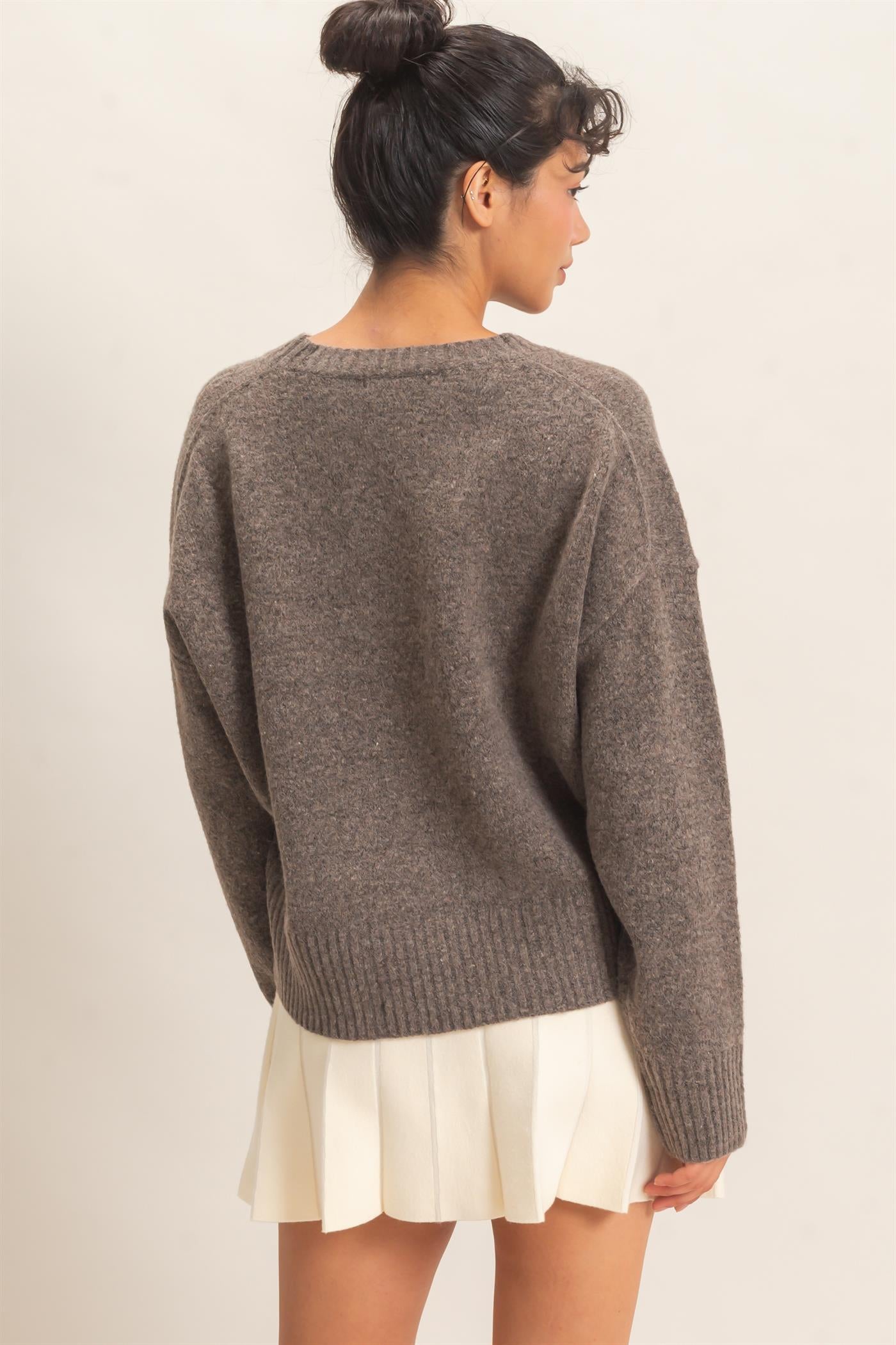 Wholesale Relaxed Fit Crew Neck Sweater Sweaters DZ26E956 ASH BROWN DOUBLE ZERO