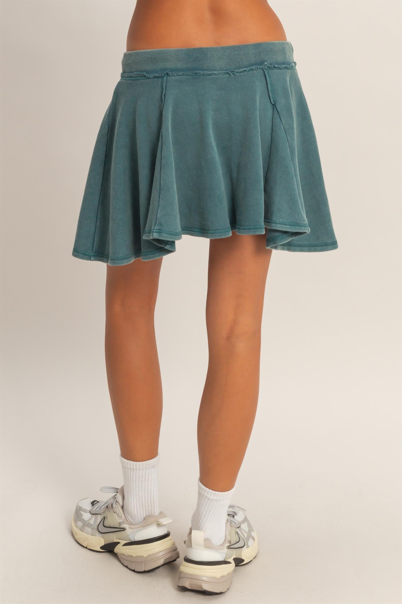 Wholesale Acid Washed Mid Wiast Flowy Skort Skorts DZ26A928 DARK TEAL DOUBLE ZERO