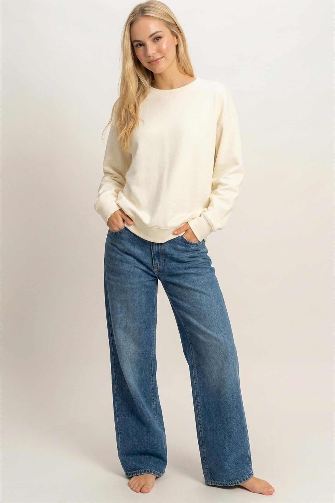 Wholesale Mineral Wash Crew Neck Sweatshirt Sweatshirts DZ26E990 CREAM DOUBLE ZERO