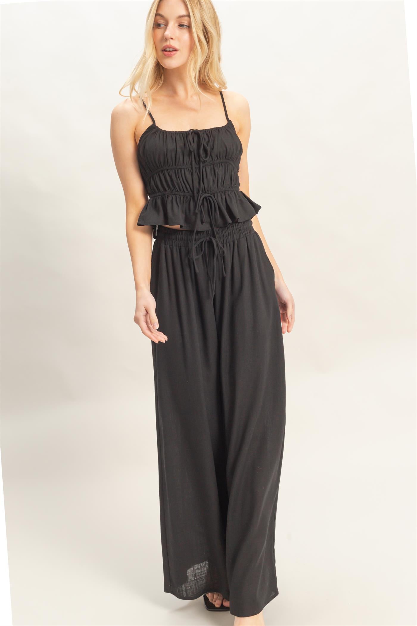 Wholesale Tiered Tank & Palazzo Set Clothing HF26C316-SET-D BLACK HYFVE