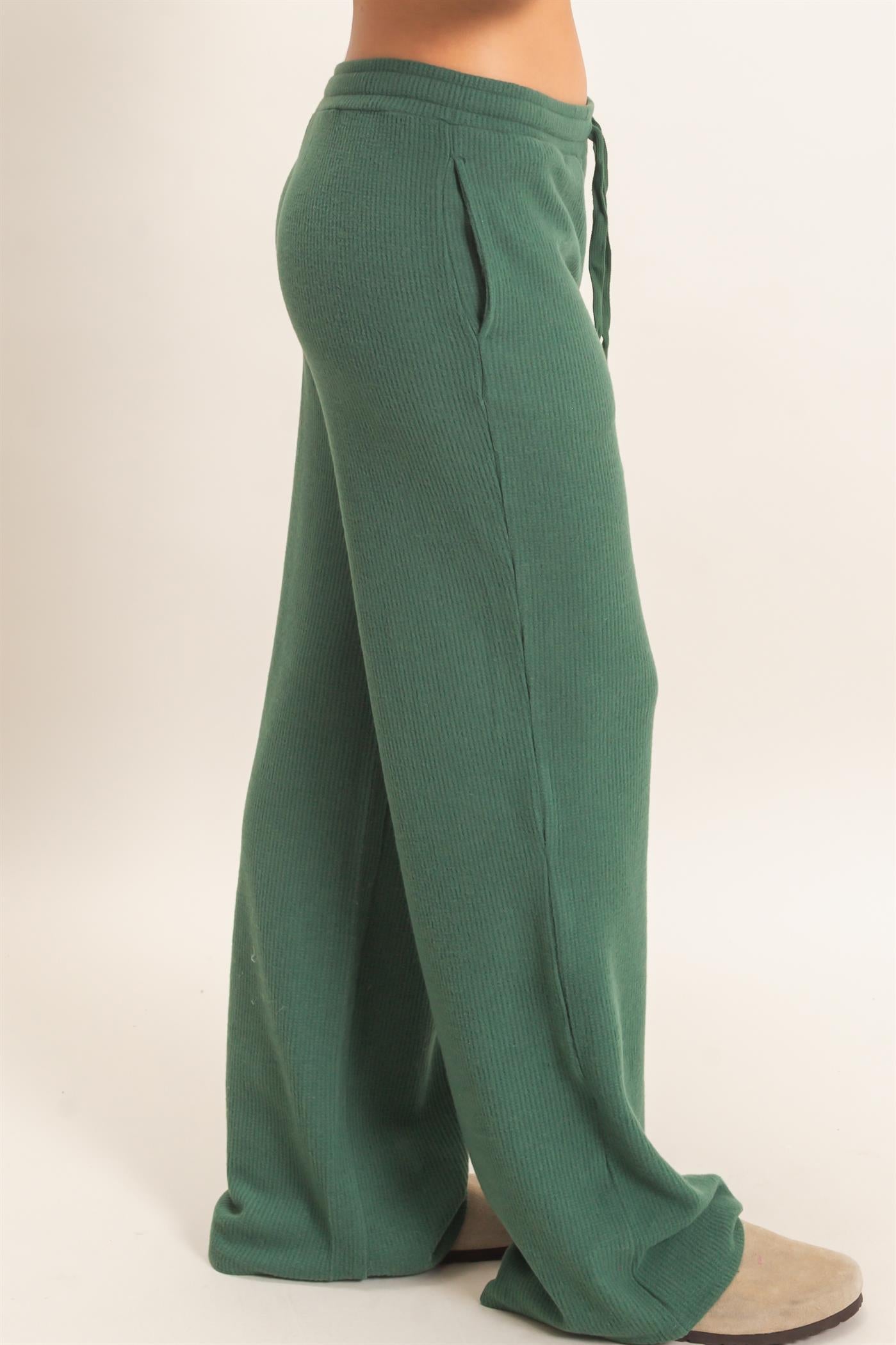Wholesale Brushed Waffle Drawstring Pants Pants DZ26F313 DARK GREEN DOUBLE ZERO