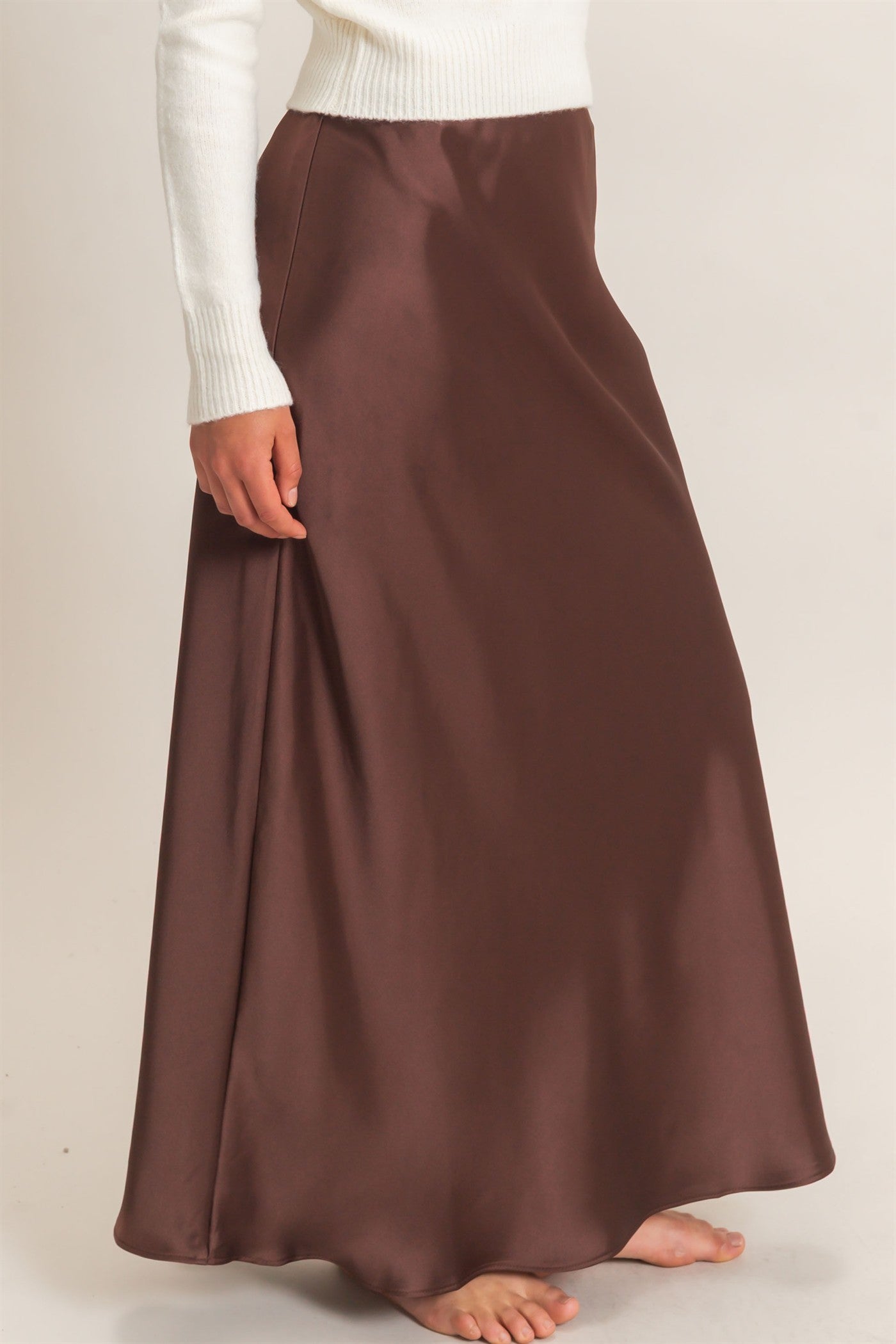 Wholesale Satin Maxi Skirt Skirts DZ26C970 DARK BROWN DOUBLE ZERO
