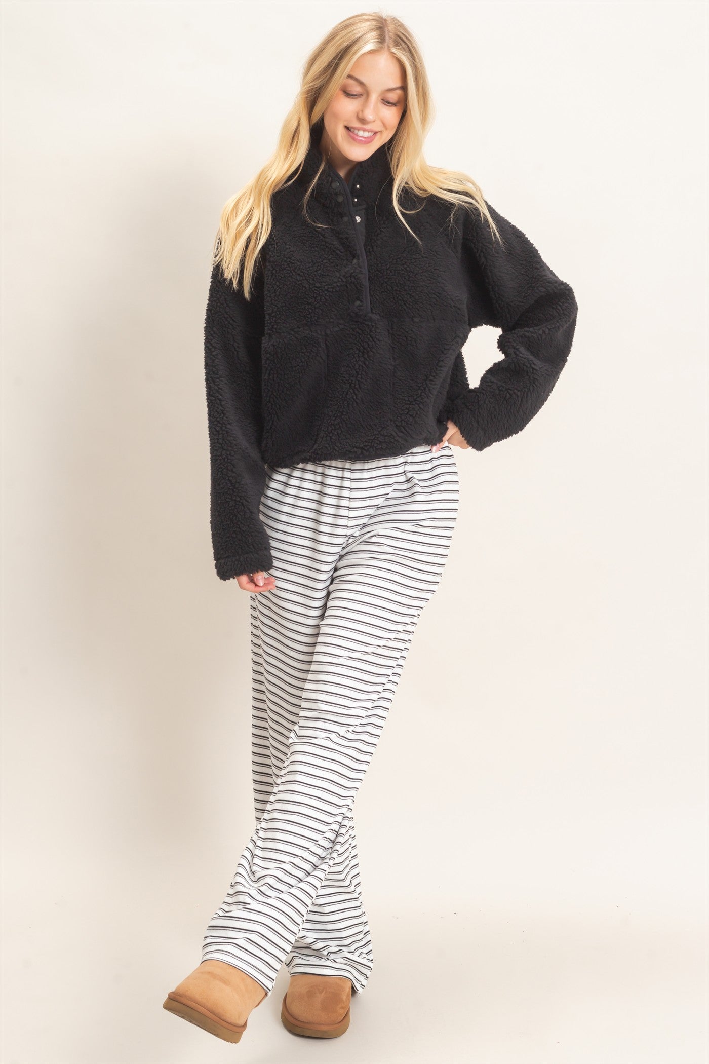Wholesale Striped Elastic Waist Pants Pants HF26C677 WHITE HYFVE