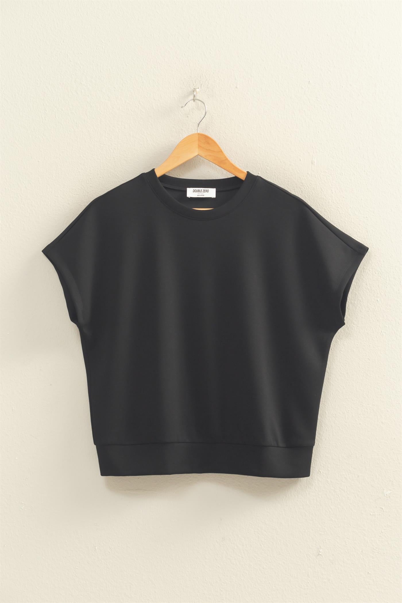 Wholesale Crew Neck Short Dolman Sleeve Top Clothing Tops DZ26C205 BLACK DOUBLE ZERO