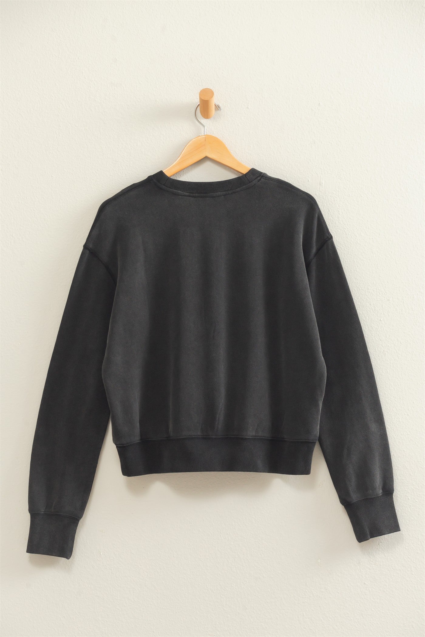Wholesale Acid Wash Crew Neck Sweatshirt Sweatshirts DZ26E082 BLACK DOUBLE ZERO