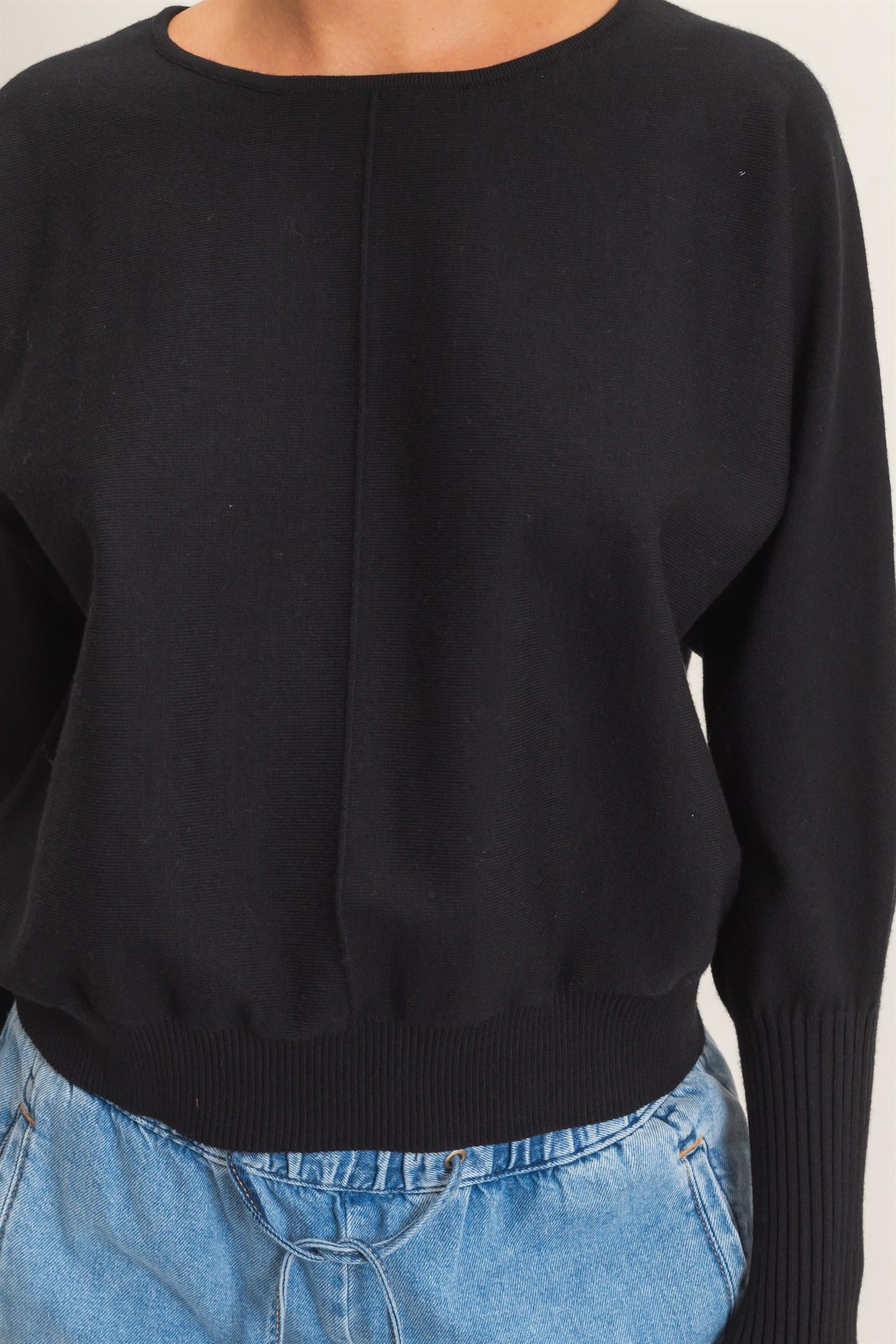 Wholesale Batwing Sleeve Center Seam Sweater Sweaters DZ26E079 BLACK DOUBLE ZERO