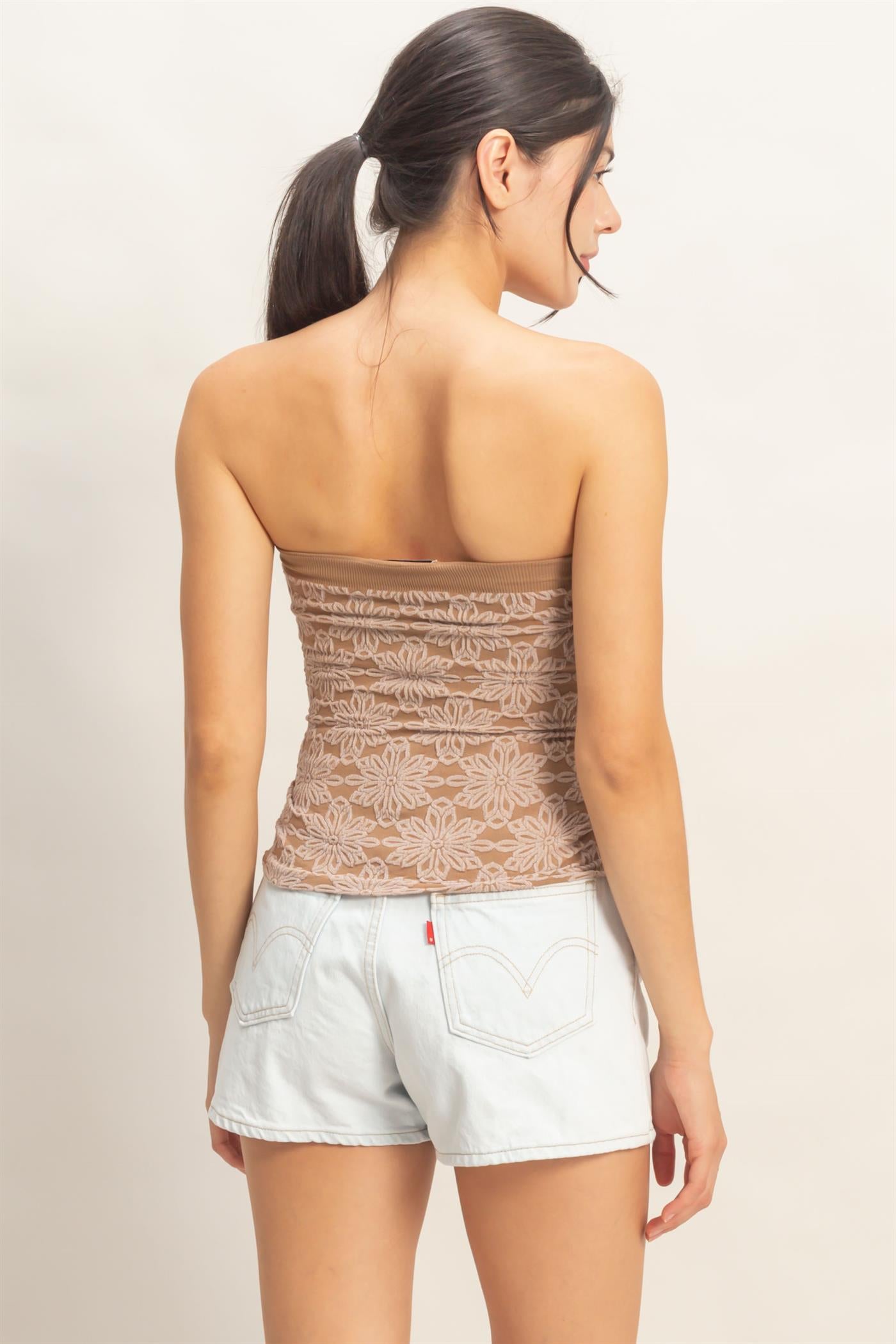 Wholesale Strapless Jacquard Top Clothing Tops HF26E219 TAUPE HYFVE