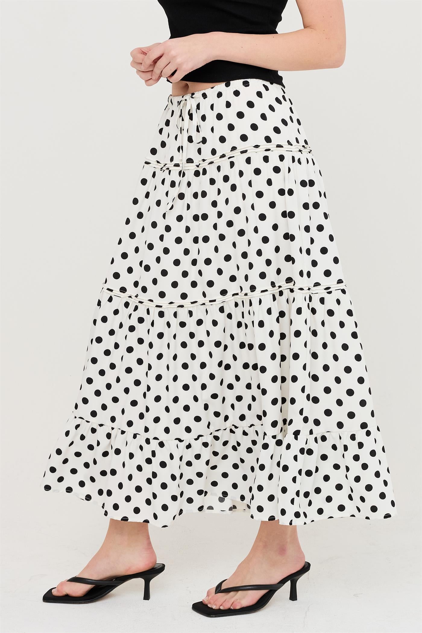 Wholesale Tiered Polka Dot Skirt Skirts HF26C066 WHITE HYFVE