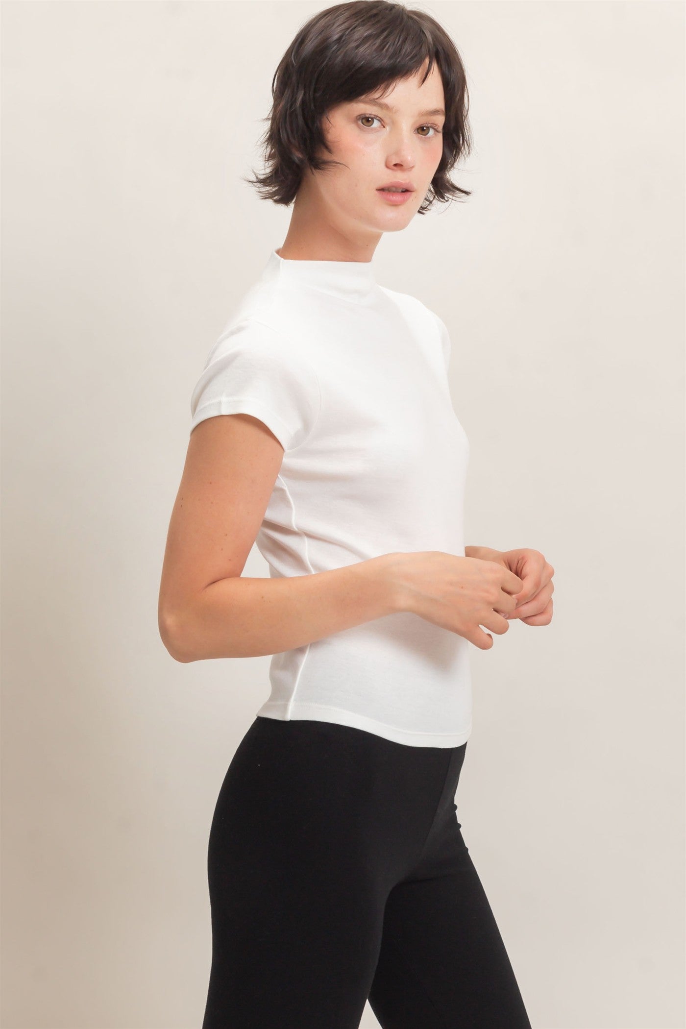Wholesale Mock Neck Cap Sleeve Top Clothing Tops DZ26E323 WHITE DOUBLE ZERO
